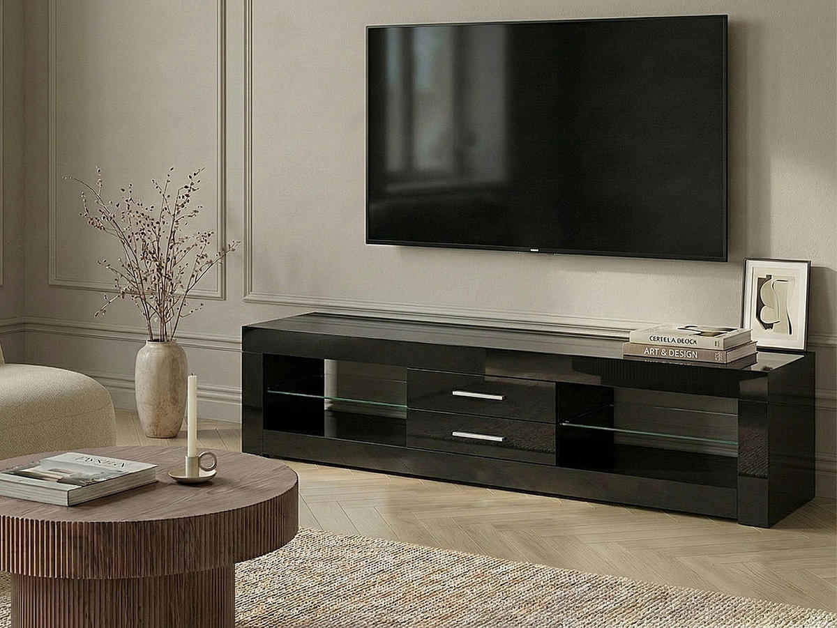 TV-MÖBEL Schwarz Esquimalt - Silberfarben/Schwarz, Holzwerkstoff (150/40/35cm) - Beliani