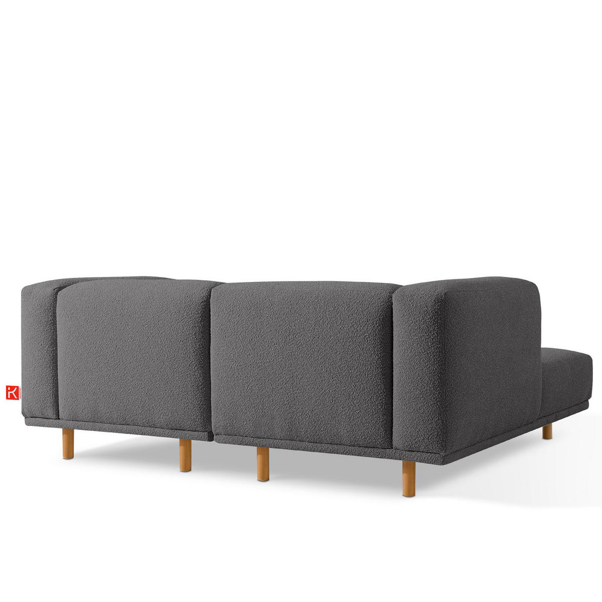ECKSOFA-LINKS FOSERO, Bouclé - Dunkelgrau/Buchefarben, Holz/Holzwerkstoff (204/155cm) - KONSIMO®