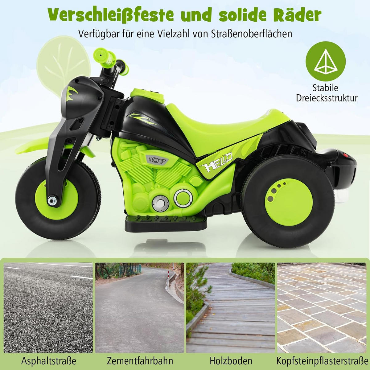 MOTORRAD Kinder Grün - Grün, Kunststoff (36/43/81cm) - COSTWAY