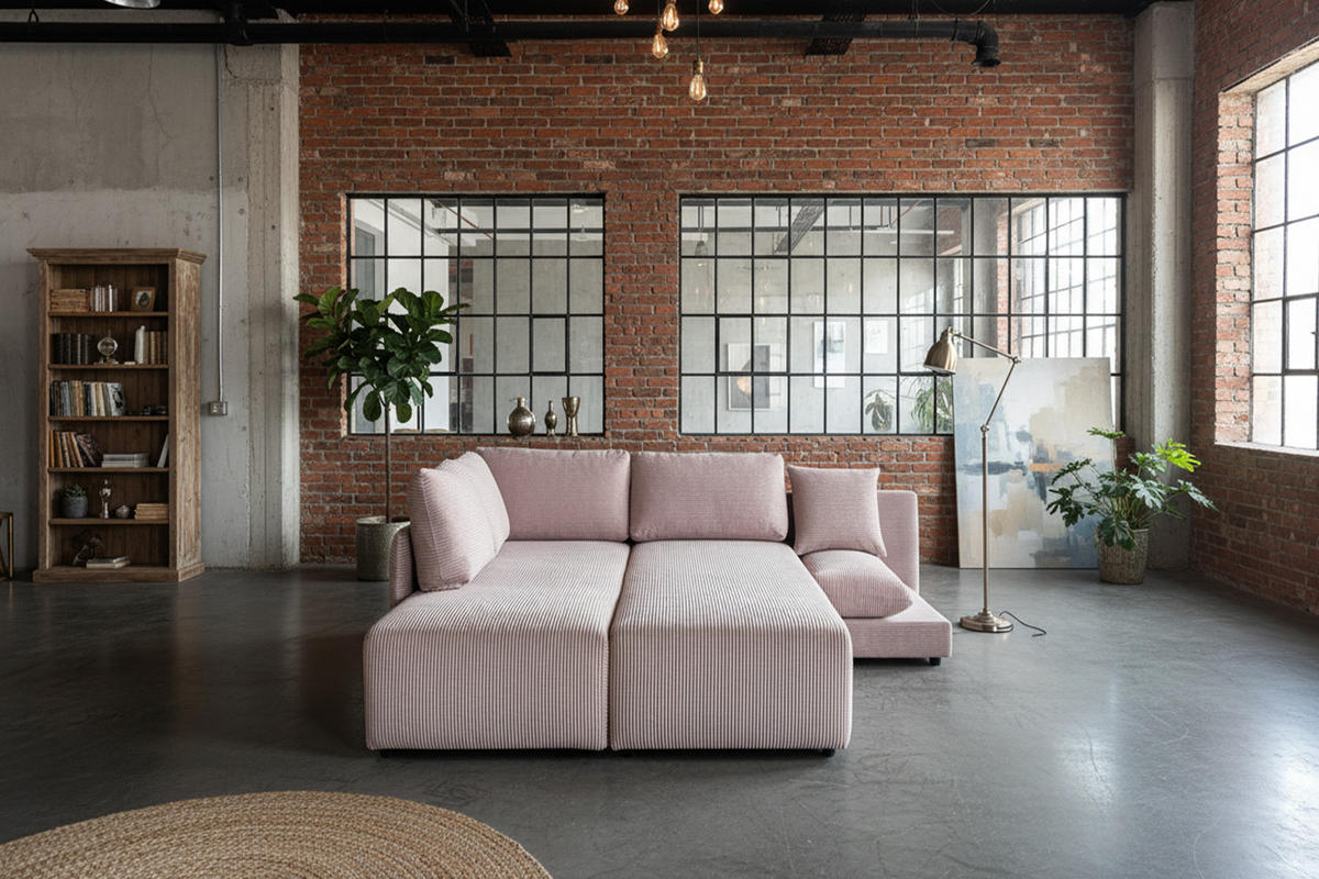 SCHLAFSOFA SADIRA Taupe Cord - Taupe/Schwarz, Kunststoff/Textil (288/209cm) - KAWOLA