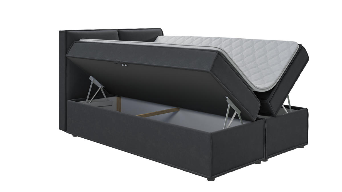 BOXBETT Eclipse 140/200 cm Graphit Luxusmicrofaser - Graphitfarben/Schwarz, Holz/Kunststoff (140/200cm) - S-Style Möbel