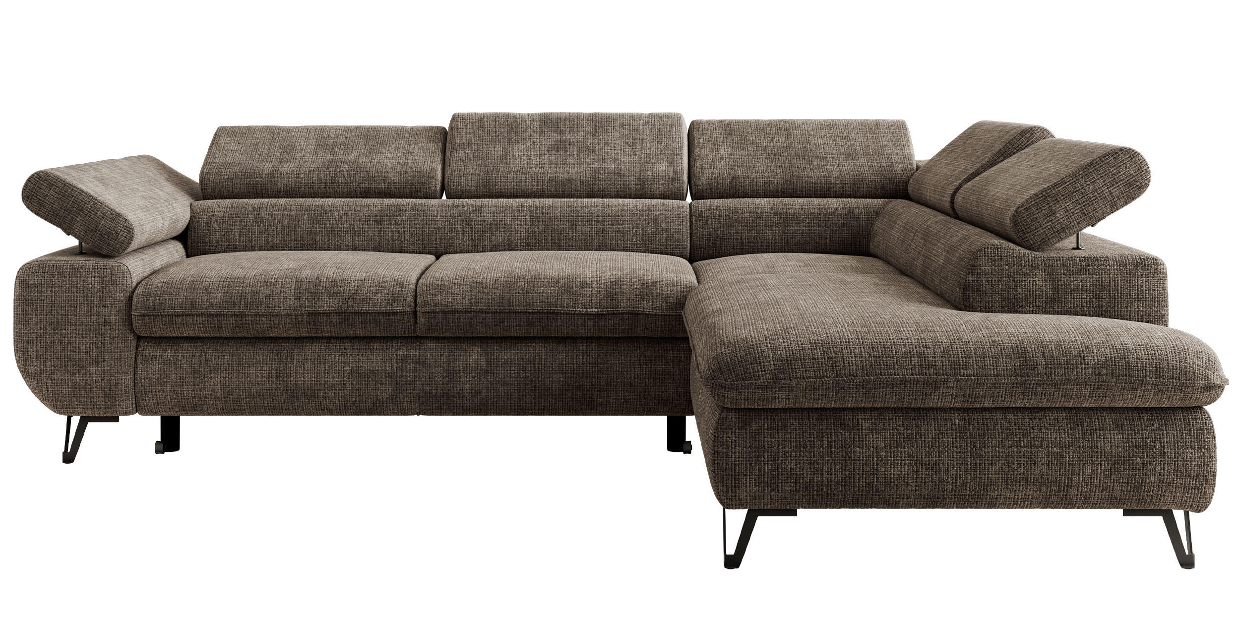 ECKSOFA PABLO L Braun Schenille grob gewebt - Rechts Seite mit T25 Topper - Schwarz/Braun, Textil/Metall (273/208cm) - MKS