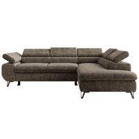 ECKSOFA PABLO L Braun Schenille grob gewebt - Rechts Seite mit T25 Topper - Schwarz/Braun, Textil/Metall (273/208cm) - MKS