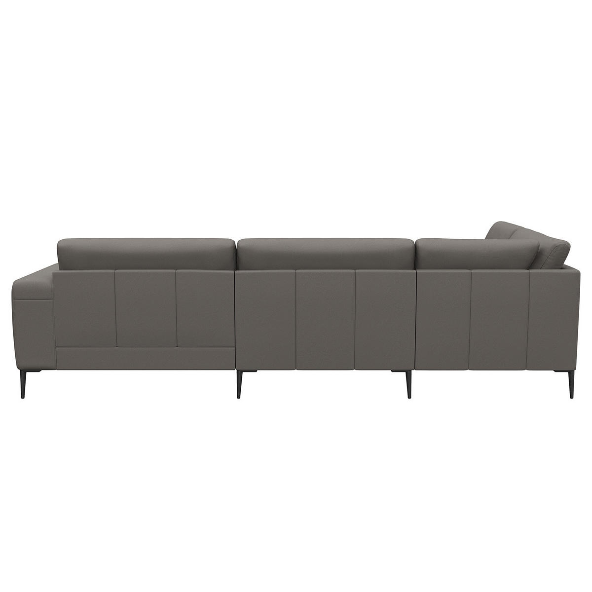ECKSOFA mit Ottomane - Schwarz/Grau, Leder/Metall (290/203cm) - home24