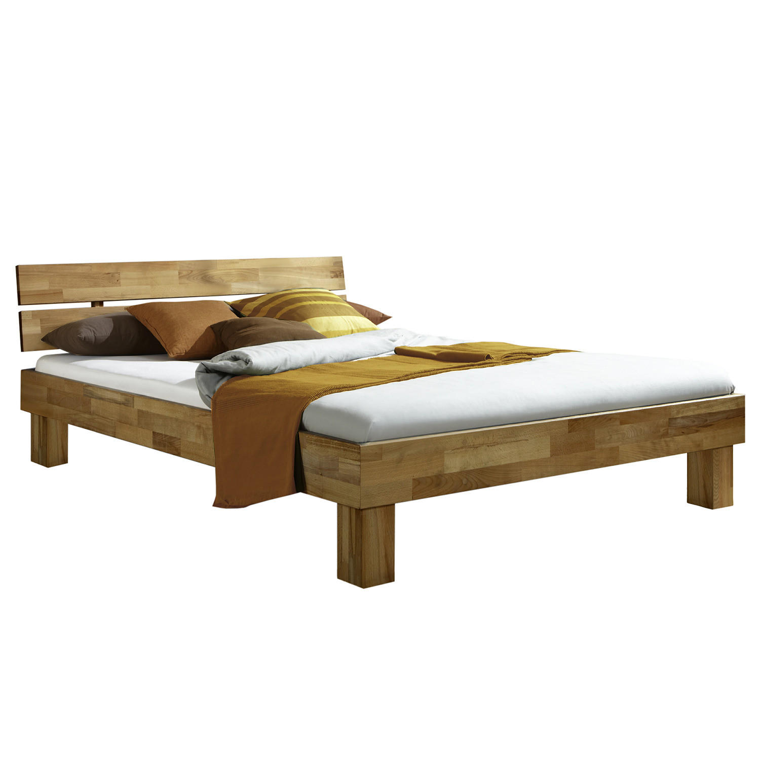 MASSIVHOLZBETT - Braun - Eichefarben, Holz (120/200cm) - home24