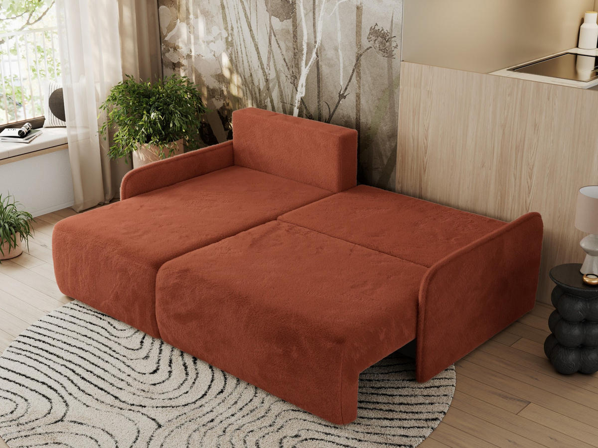 ECKSCHLAFSOFA ARPA L Orange Plüsch - links - Schwarz/Orange, Kunststoff/Textil (198/150cm) - MKS