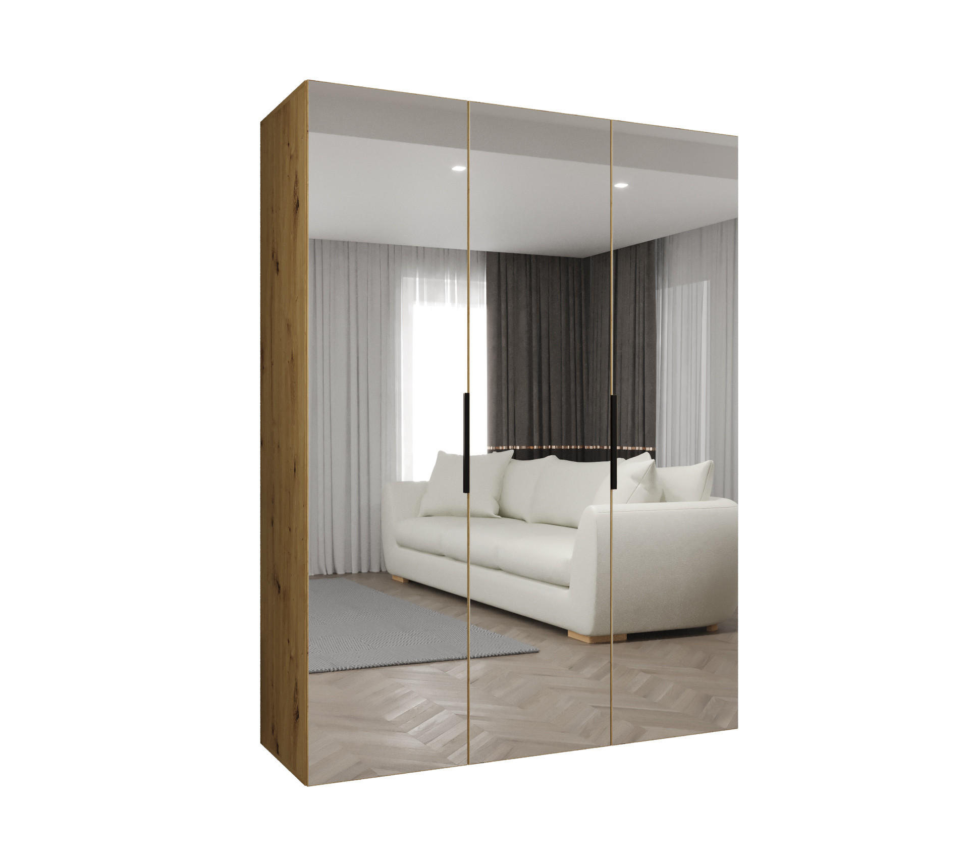 Möbel Kryspol Drehtürenschrank Eiche Artisan, Schwarz 150x202x52 cm