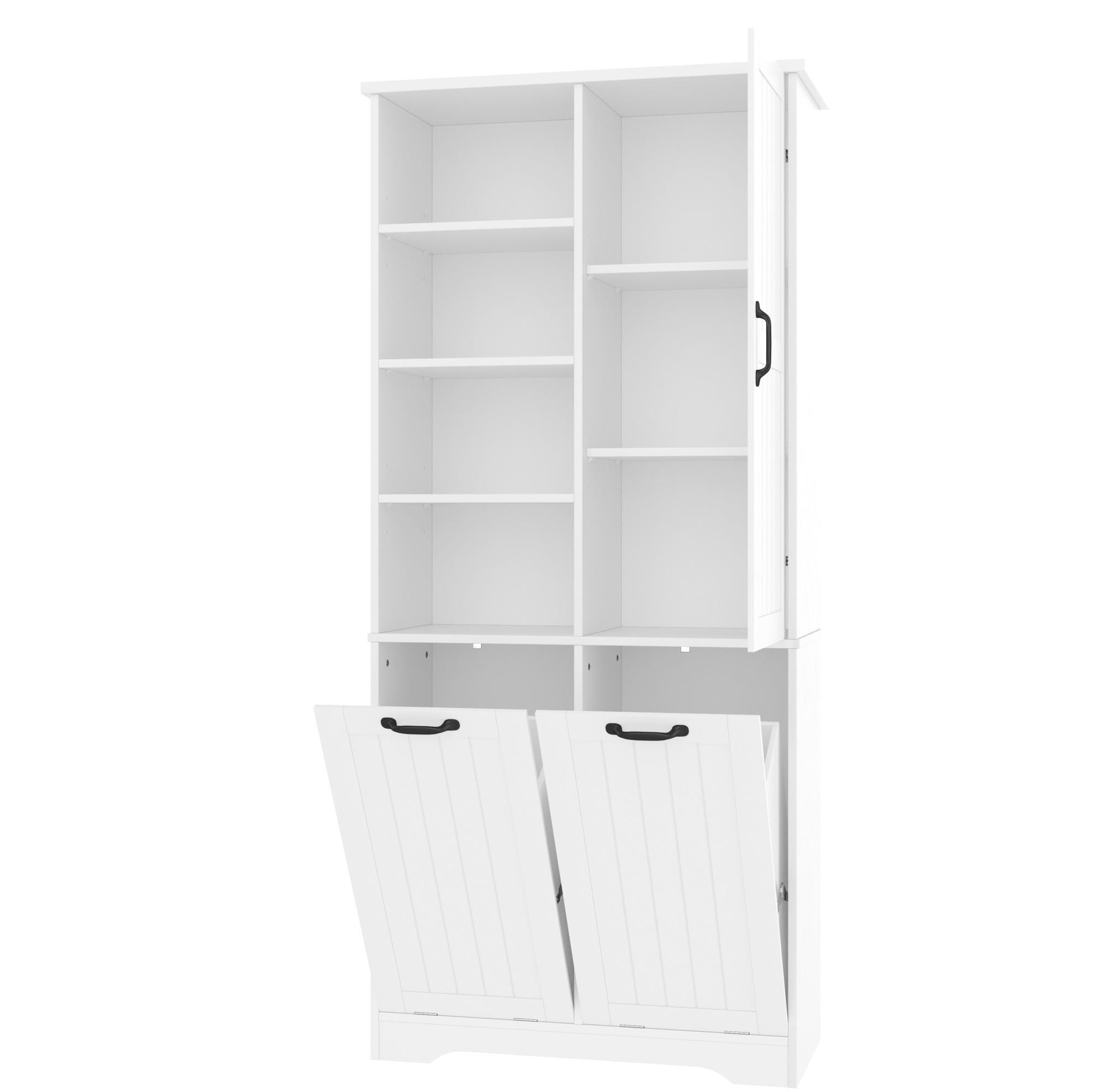 BADEZIMMERSCHRANK 78x35x172.7cm in Weiß, feuchtigkeitsbeständig mit 2 Wäschekörben - Weiß, Holzwerkstoff (78/172.7/35cm) - Modfu