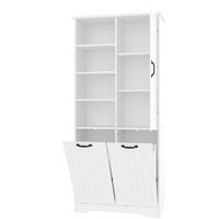 BADEZIMMERSCHRANK 78x35x172.7cm in Weiß, feuchtigkeitsbeständig mit 2 Wäschekörben - Weiß, Holzwerkstoff (78/172.7/35cm) - Modfu