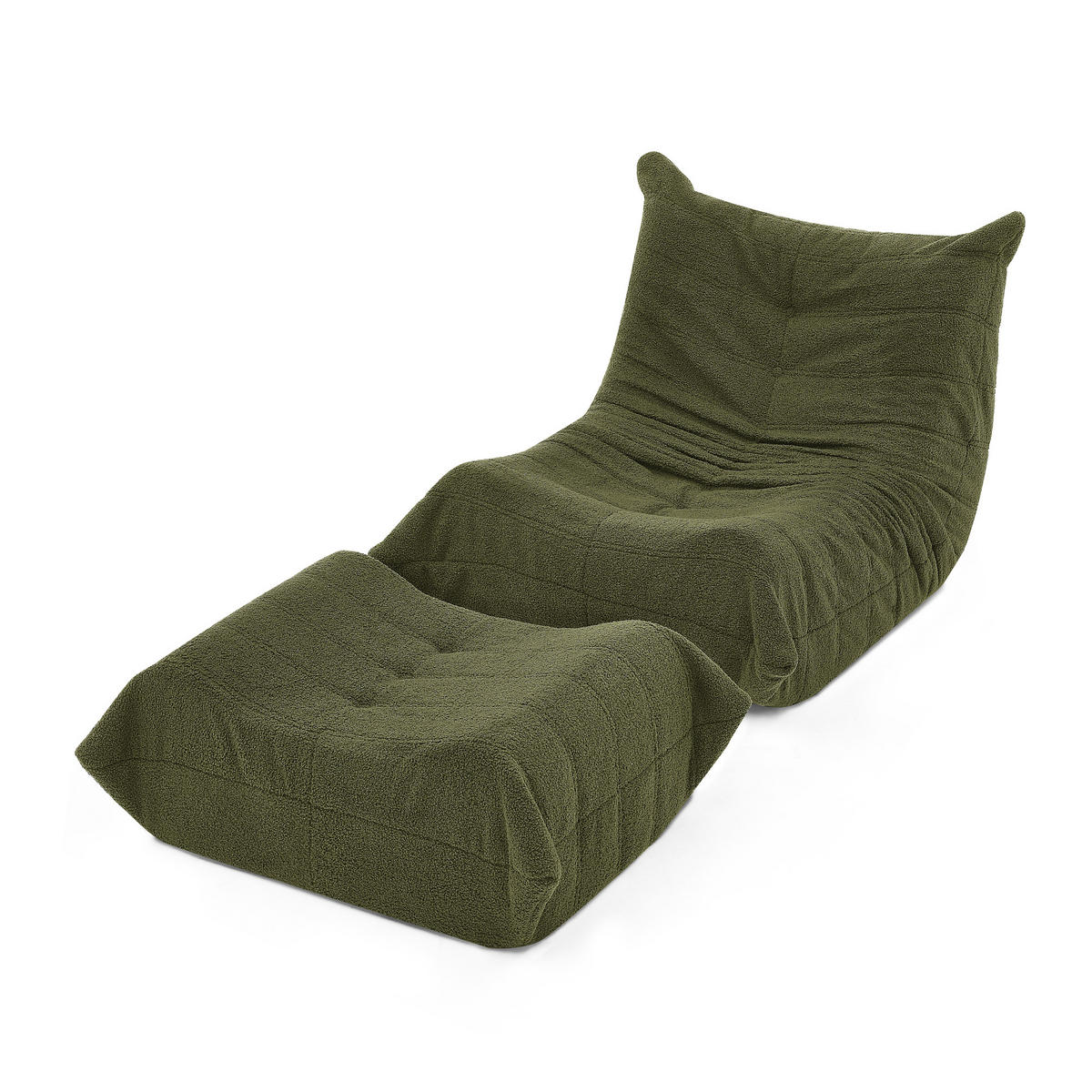 LAZY SOFA Teddyfell Optik mit Hocker weich & ergonomisch - Grün, Textil (100/70/90cm) - Urban Meuble