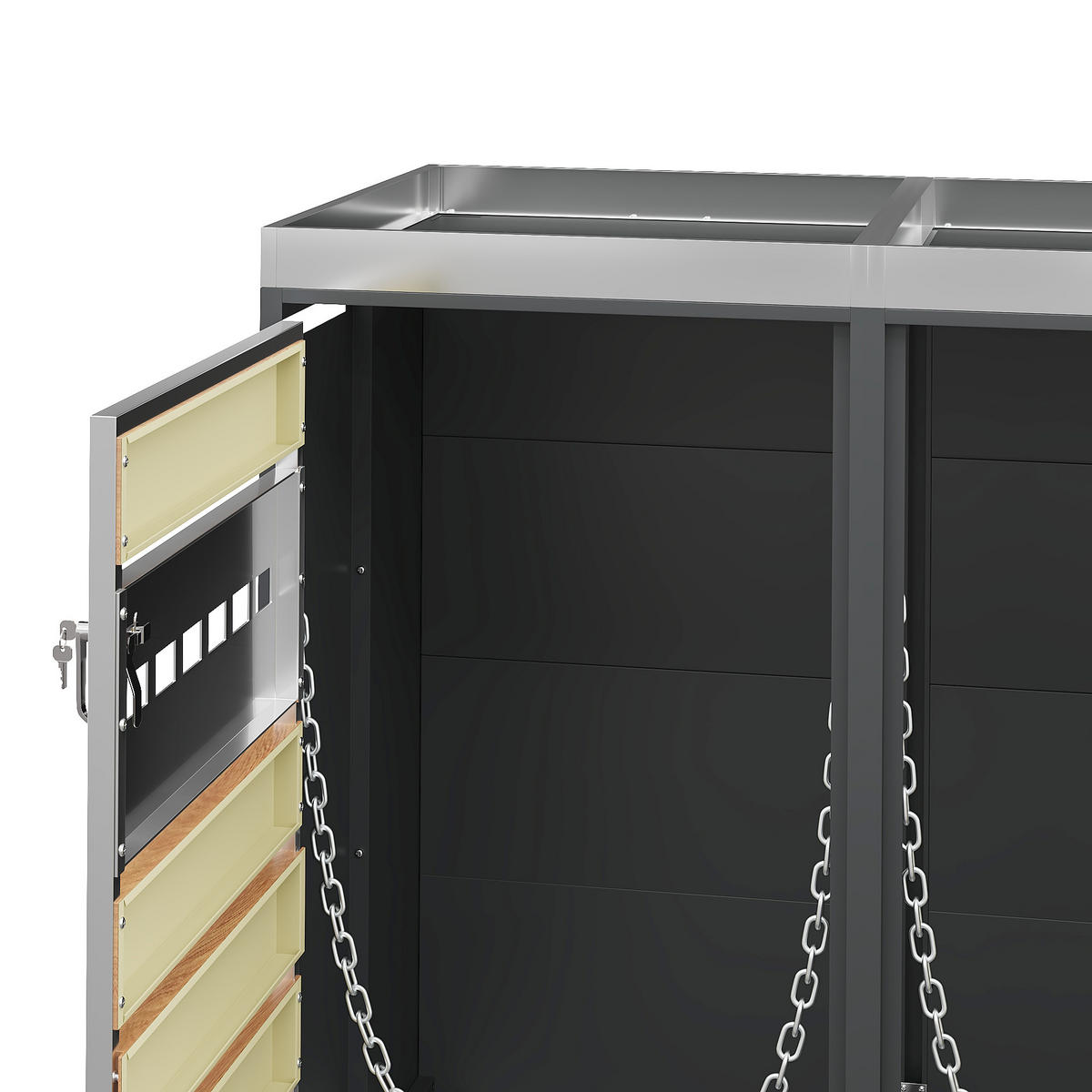 MÜLLTONNENBOX Vier Türen Holzmaserung/Grau - Braun, Metall (132/108/80cm) - ComfortXL