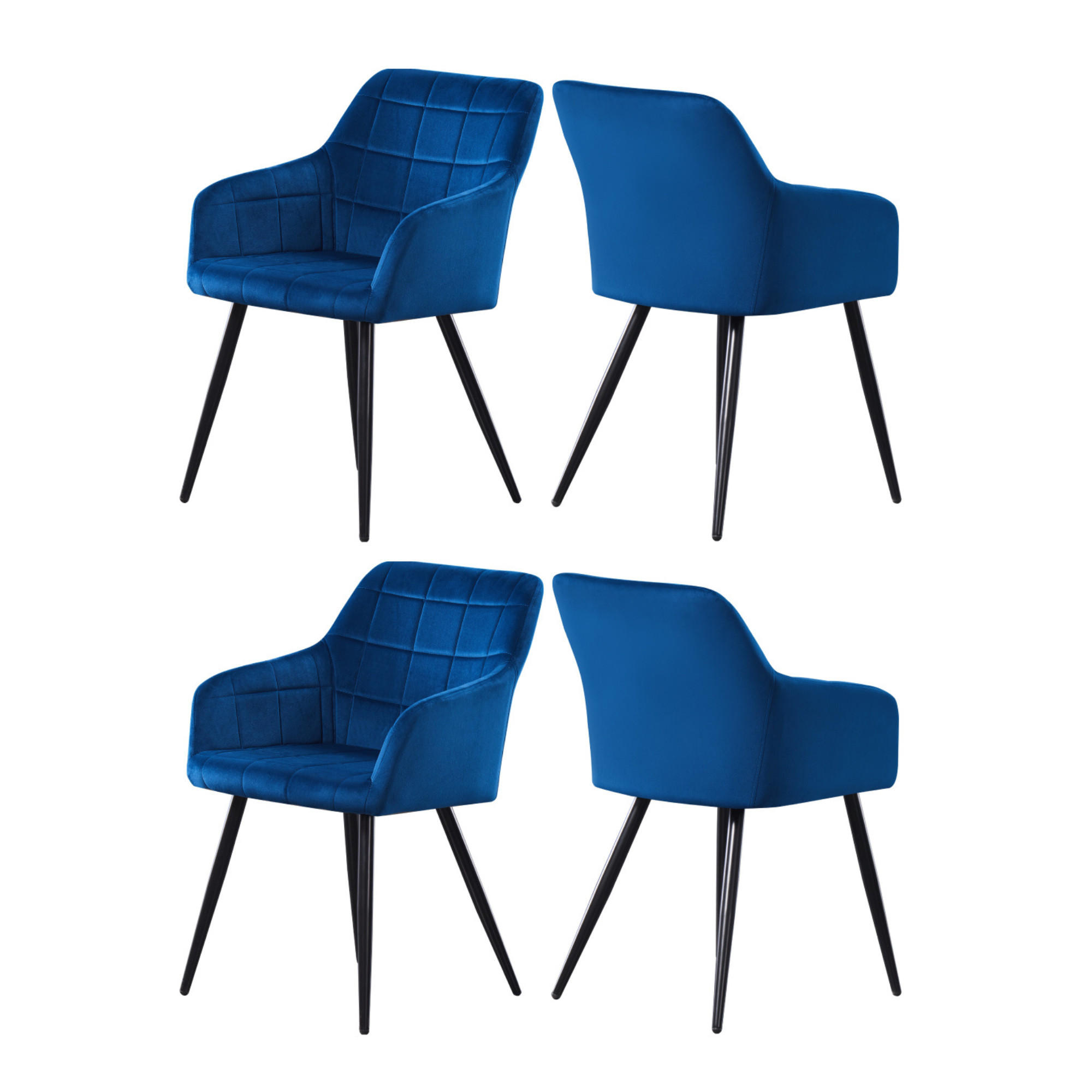 ESSZIMMERSTUHL Samt 4-teilig Blau - Blau, Metall (55/82/59cm) - Life Interiors