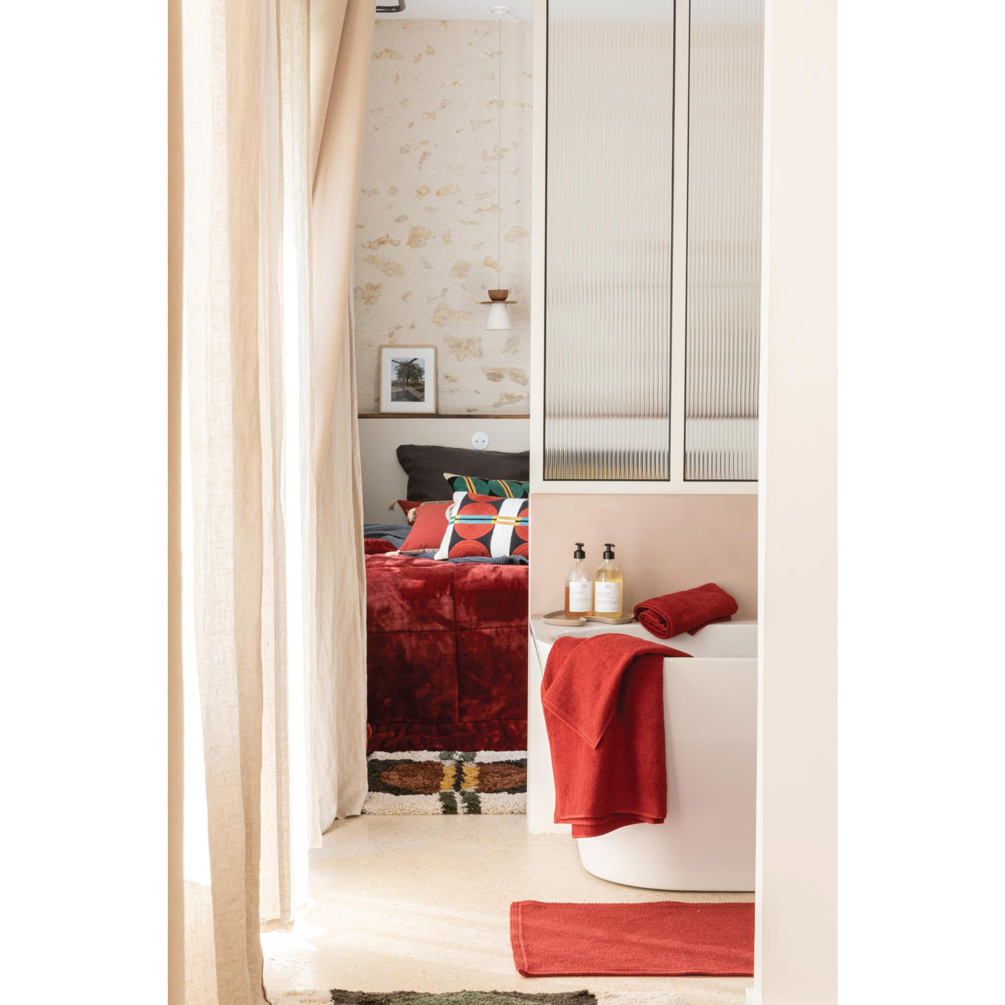 Thumbnail - Vivaraise Badematte, Rot, Textil, 54x110 cm, Badtextilien, Badematten