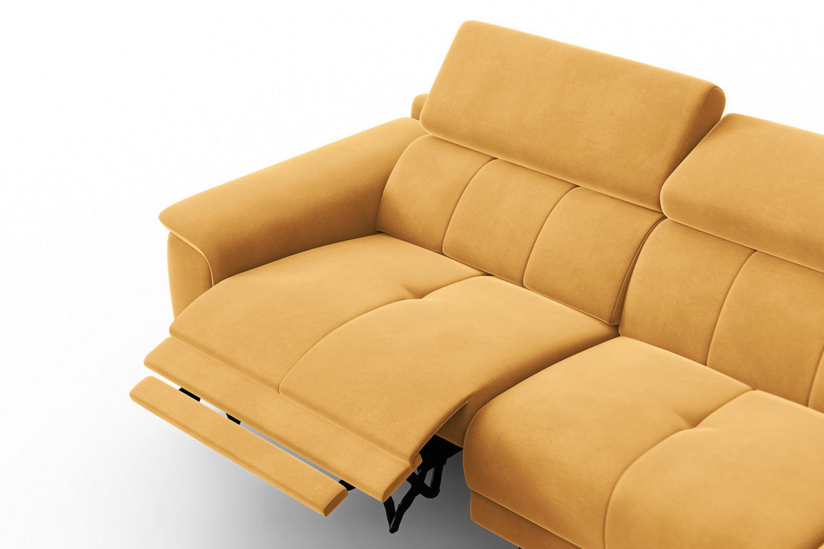 ECKSOFA FIERO 4-Sitzer RECHTS, Gelber Veloursstoff - Gelb/Schwarz, Holz/Textil (288/170cm) - Courtois Laville