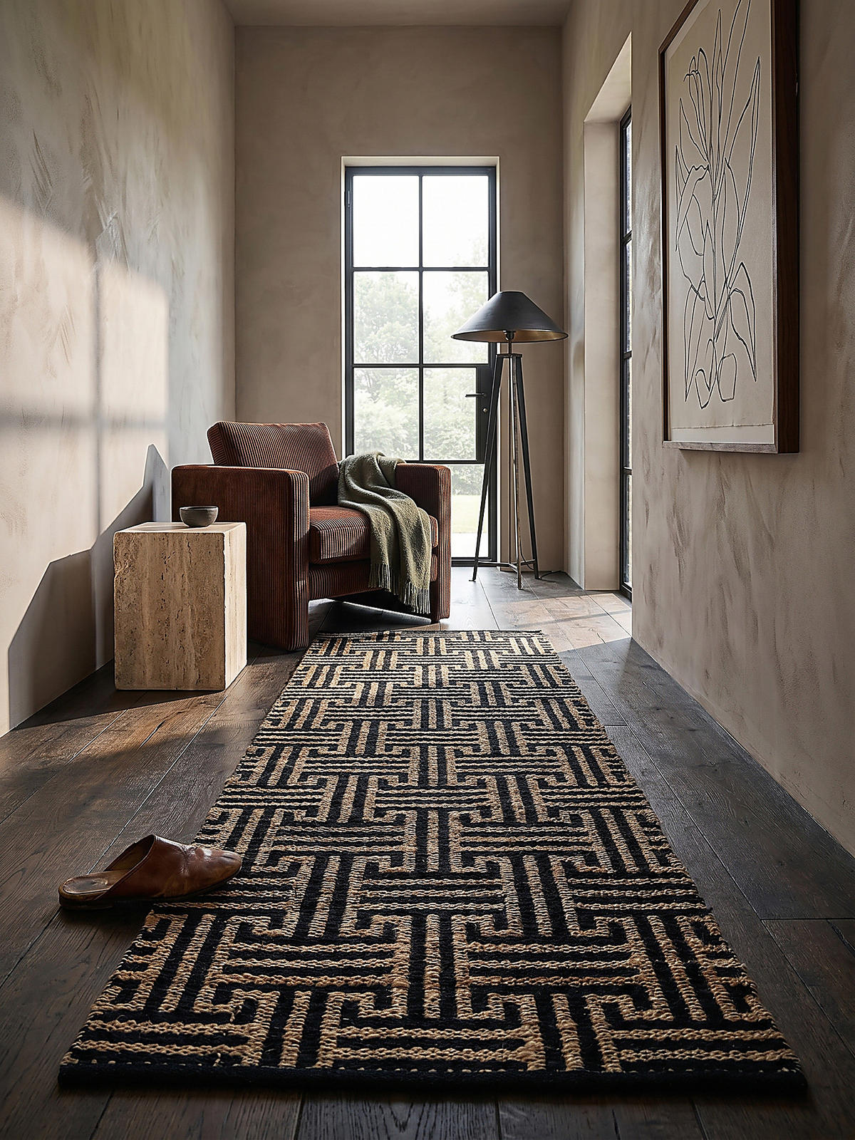 JUTETEPPICH CROFT, geometrisch, Natur-Schwarz, 80 x 230 cm - Braun, Textil (80/230cm) - KADIMA DESIGN