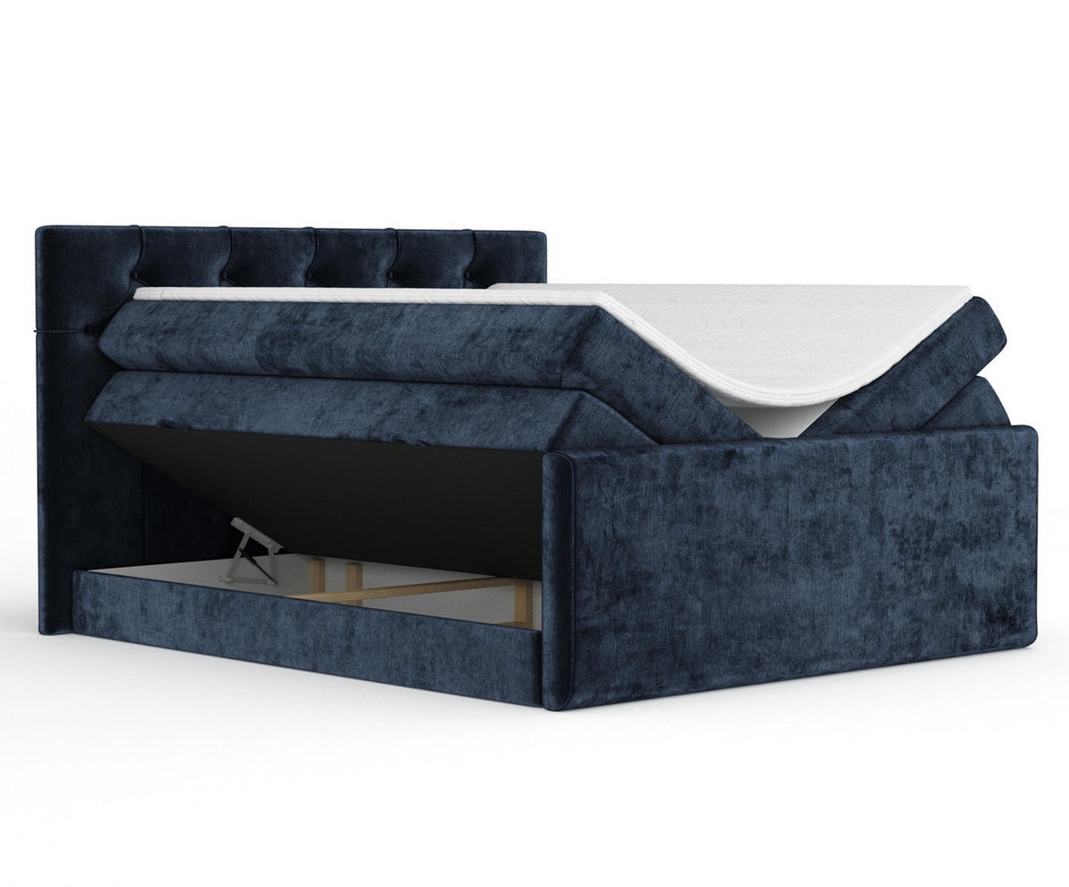 BOXSPRINGBETT Hugo Marineblau 200/200 cm - Schwarz/Dunkelblau, Holz/Holzwerkstoff (200/200cm) - Maison de Reve