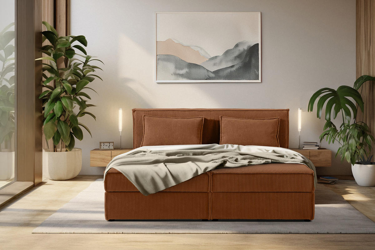 BOXSPRINGBETT ROTI mit Stauraum, orange - Schwarz/Orange, Holz/Holzwerkstoff (180/200cm) - KONSIMO®