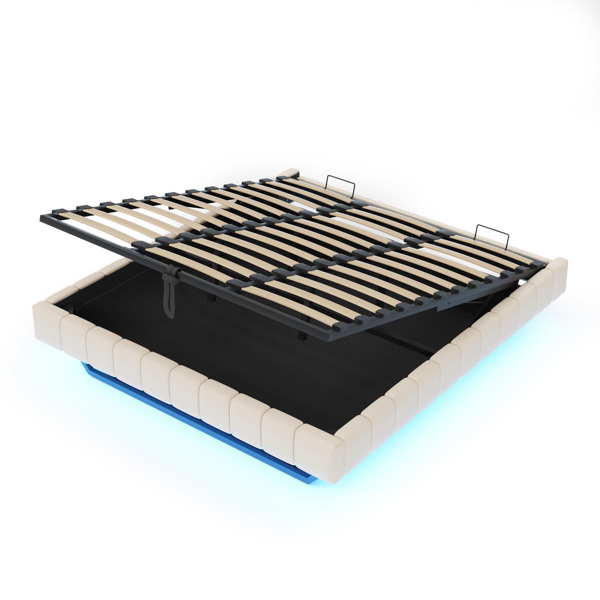 POLSTERBETT 180/200 cm Beige mit Stauraum und LED-Beleuchtung aus Leinen - Beige, Textil (180/200cm) - OKWISH