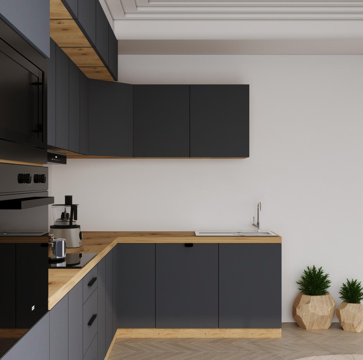 WINKELKÜCHE 360cm x 200cm- Langen KL10-M360 - in Grau/Matt - Grau, Holz/Metall (560/248/58cm)