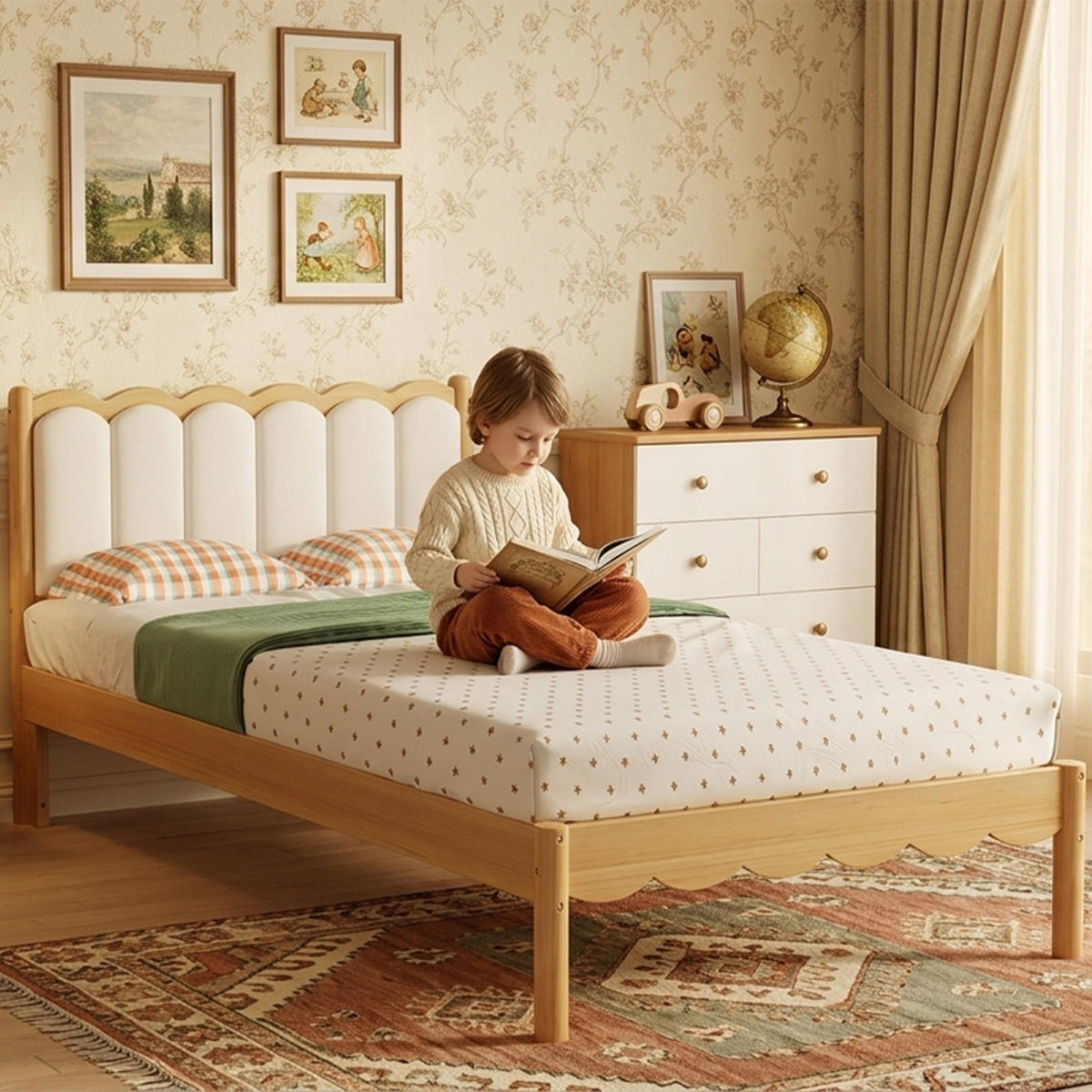 POLSTERBETT 90/200 cm in Beige und Natur mit Wellenoptik - Beige/Naturfarben, Holzwerkstoff/Textil (90/200cm) - WISHDOR