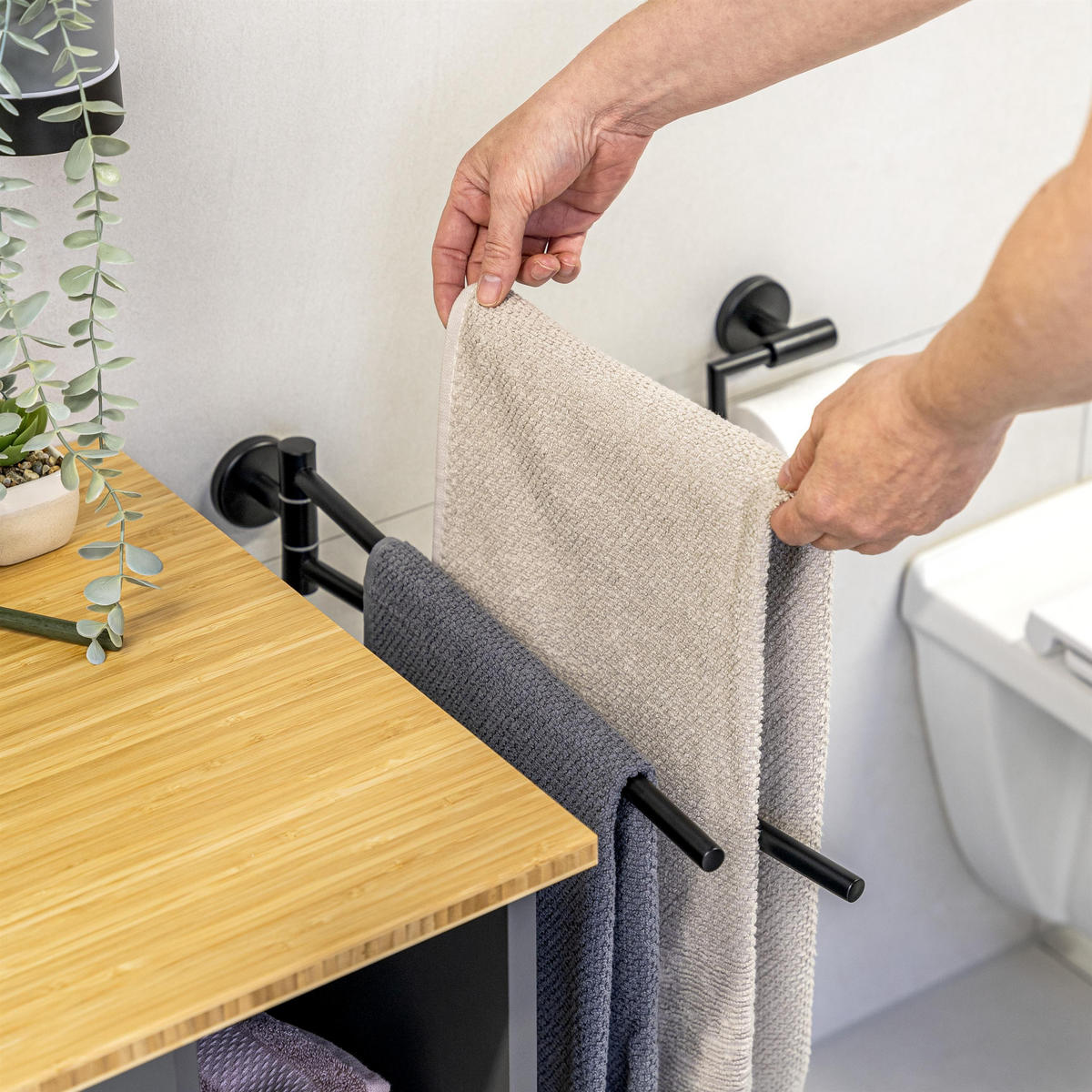 HANDTUCHSTANGE PIAZZA BLACK, schwarz, Edelstahl - Schwarz, Kunststoff (5.8/10/50cm) - bremermann