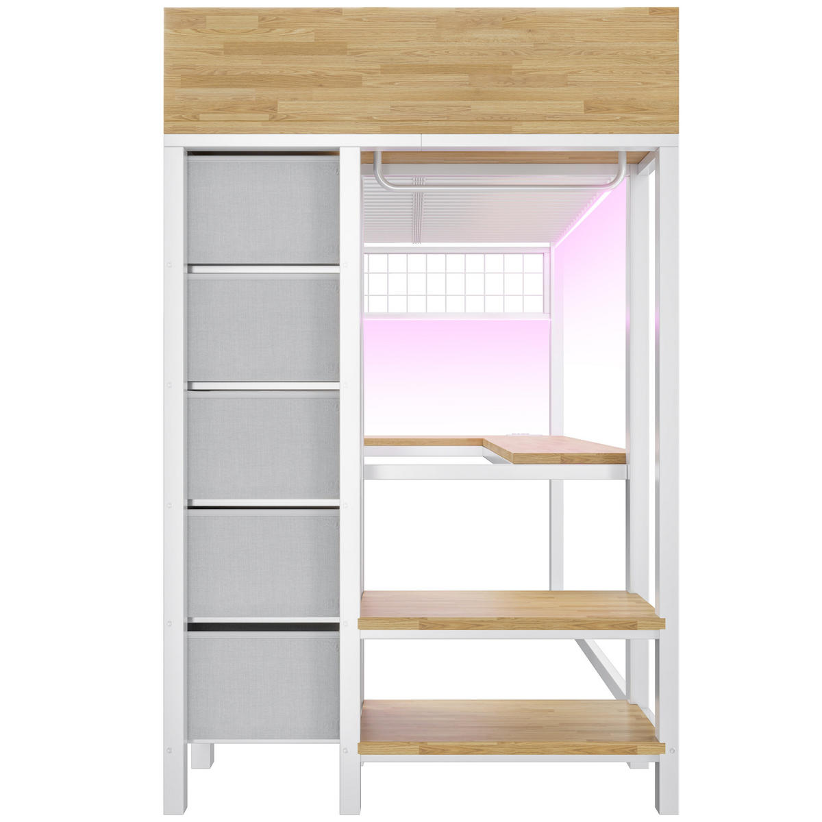 HOCHBETT 90x200cm Metall Schreibtisch LED USB Weiß - Weiß, Metall (90/200cm) - FLIEKS