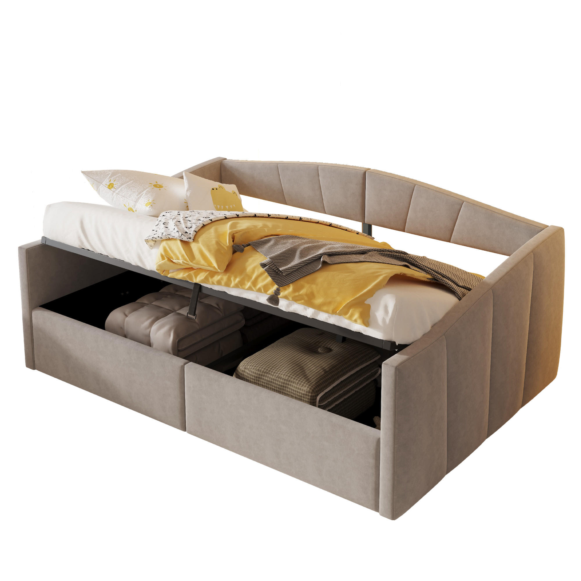 POLSTERBETT 140x200 cm Stauraum Samt hellgrau - Hellgrau, Textil (140/200cm) - LEBENLANG