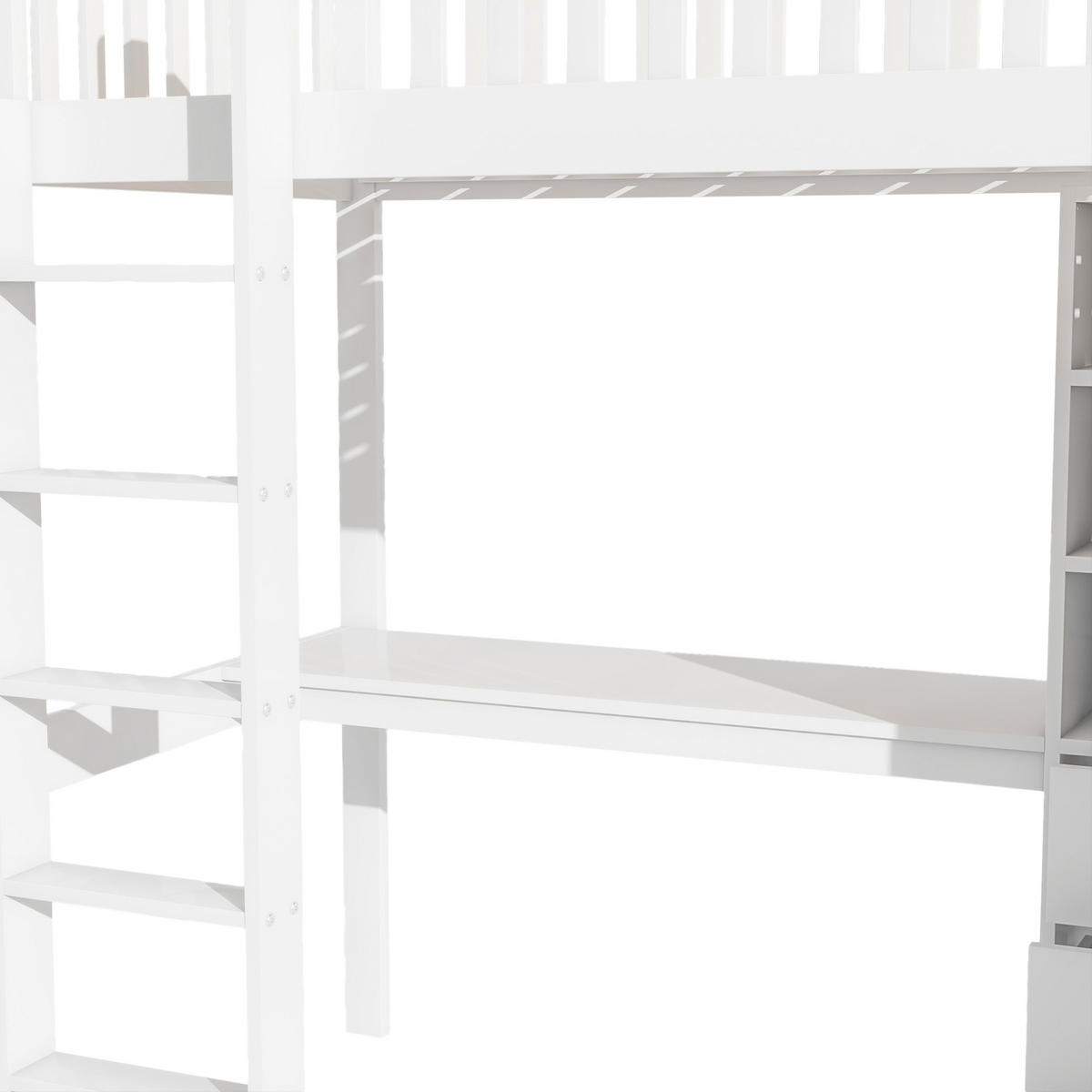 VYSOKÁ posteľ 90/200 cm biela z borovice a MDF s písacím stolom šatníkom 3 zásuvkami a schodmi - biela, drevo (90/200cm) - OKWISH