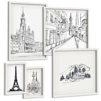BILDER SET 5er Set - 50x50 cm & 20x30 cm & 40x60 cm Weißer Rahmen - Abstrakte Gemäldekompositionen - Weiß, Kunststoff (40/60cm) - TULUP