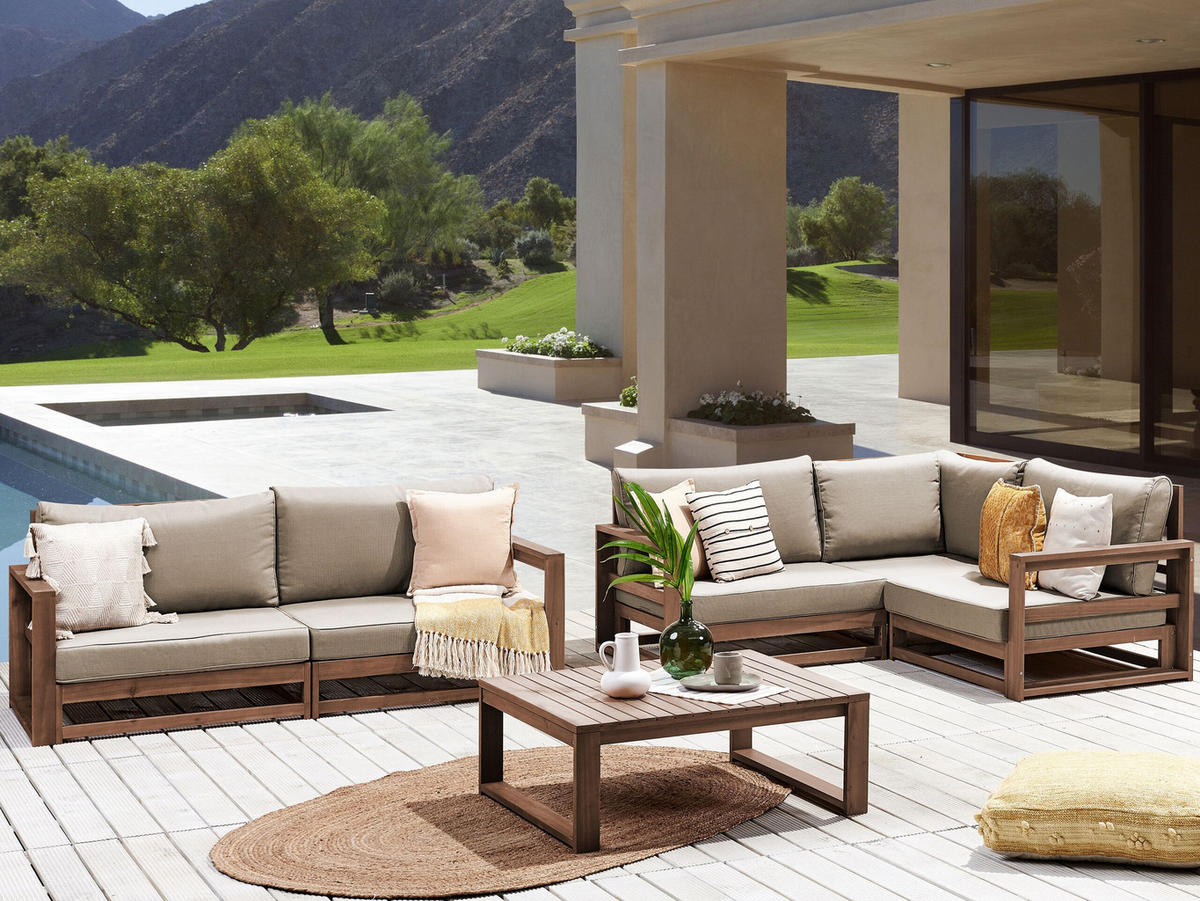4-SITZER LOUNGE SET zertifiziertes Holz dunkelbraun Auflagen taupe Timor II - Taupe/Dunkelbraun, Holz - Beliani