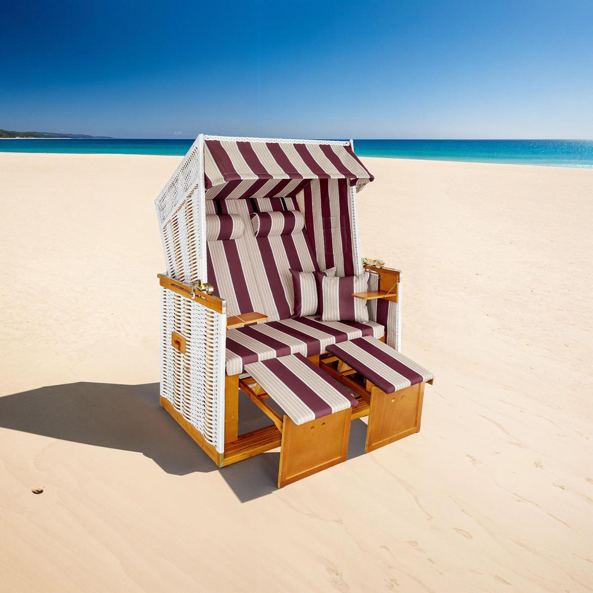 STRANDKORB Sylt,115 x 158 x 78 cm,rot/weiß - Rosa/Weiß, Holz (78/158/115cm) - tectake