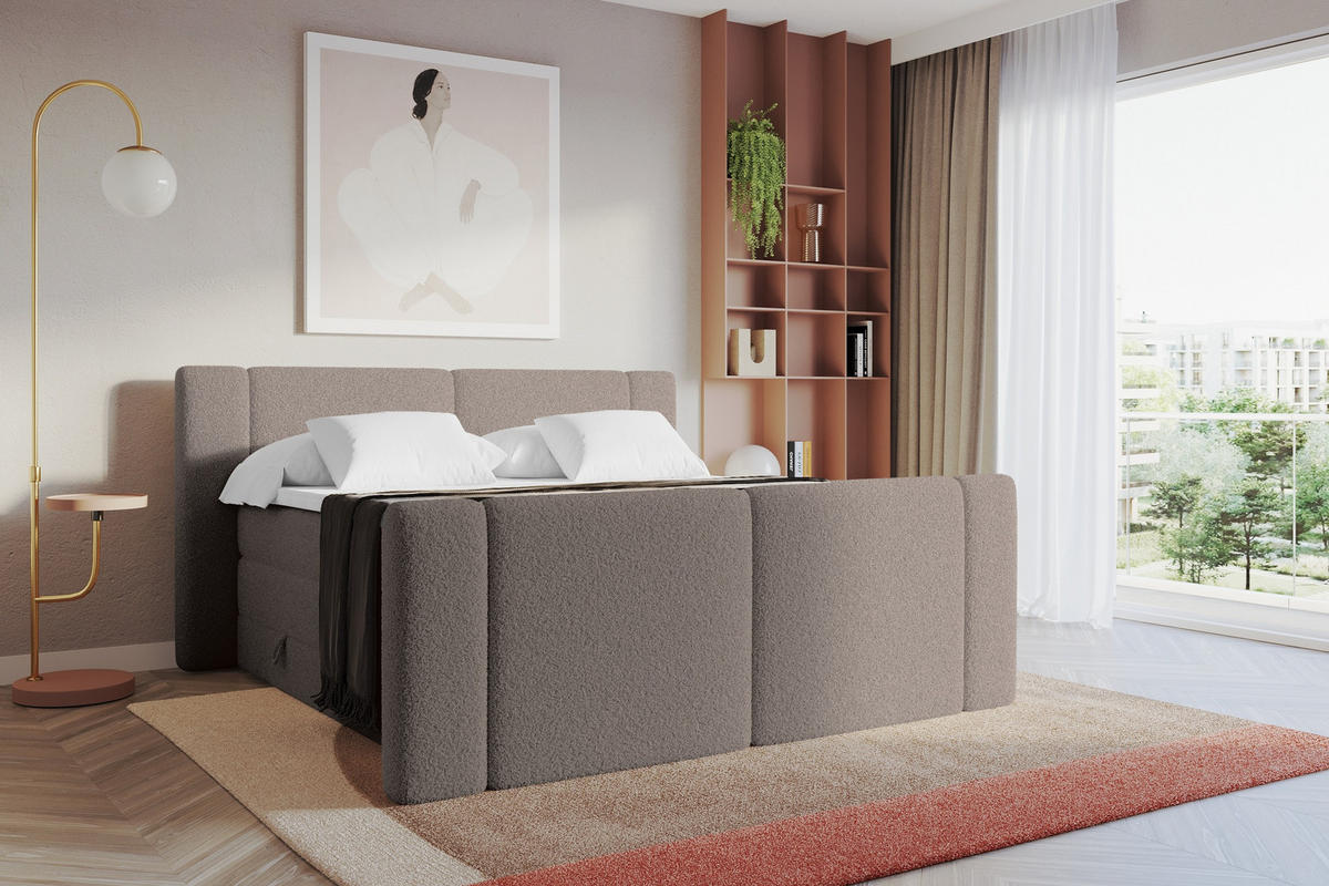 BOXSPRINGBETT mit Matratze H3/H4 - EVON KING Zanozek - 140x200 cm Braun - Braun, Holzwerkstoff (140/200cm) - ALTDECOR