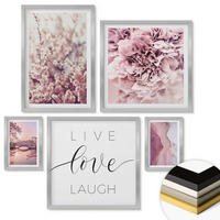 WANDBILDER 5er Set - 50x50 cm & 20x30 cm & 40x60 cm Silberner Rahmen - Italienische Sonnenuntergänge - Silberfarben, Kunststoff (40/60cm) - ArtPrintCave