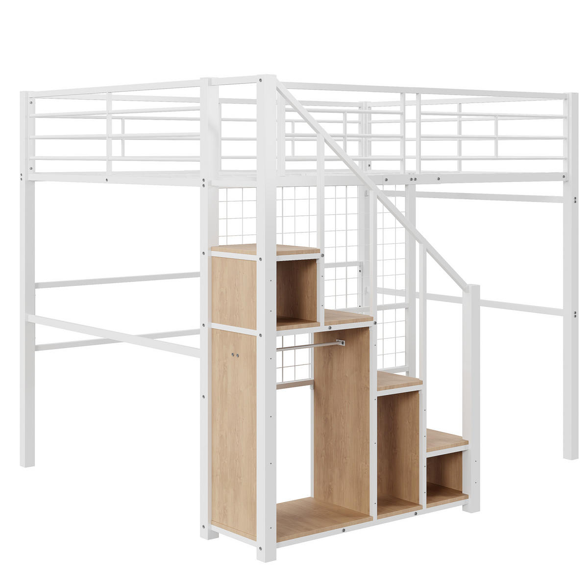 HOCHBETT 140/200 cm in Weiß mit Stauraum und Treppe aus Metall - Weiß, Metall (140/200cm) - Flora Grace