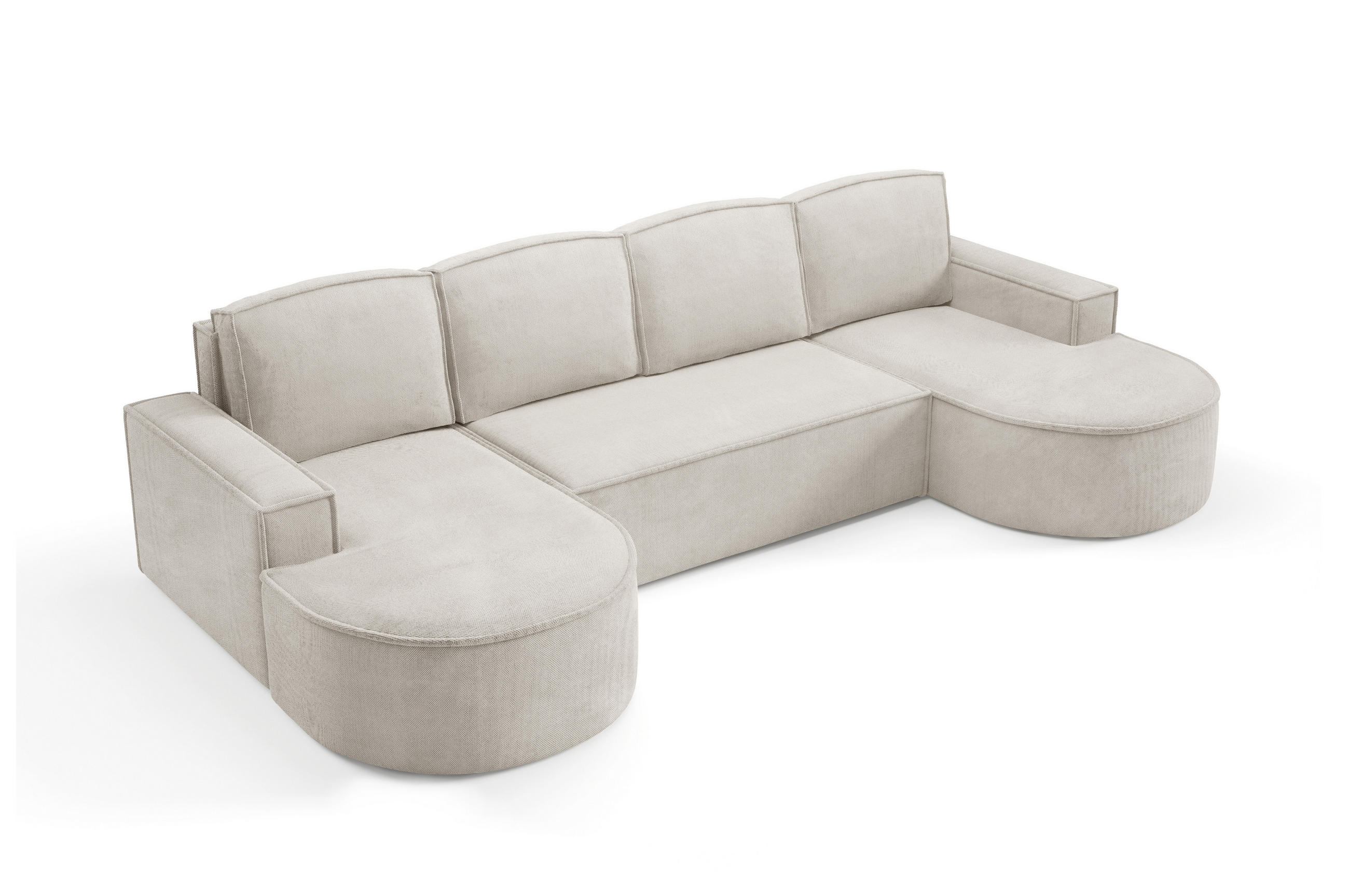 ECKSOFA MOLLY U Freistehendes, mit Schlaffunktion, 140x273cm, Bettkasten und Abnehmbaren Kissen – 316x157x88cm, Curio Stoff, Weiß - Creme, Holz/Textil (316/157cm) - DomoHome