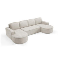 ECKSOFA MOLLY U Freistehendes, mit Schlaffunktion, 140x273cm, Bettkasten und Abnehmbaren Kissen – 316x157x88cm, Curio Stoff, Weiß - Creme, Holz/Textil (316/157cm) - DomoHome