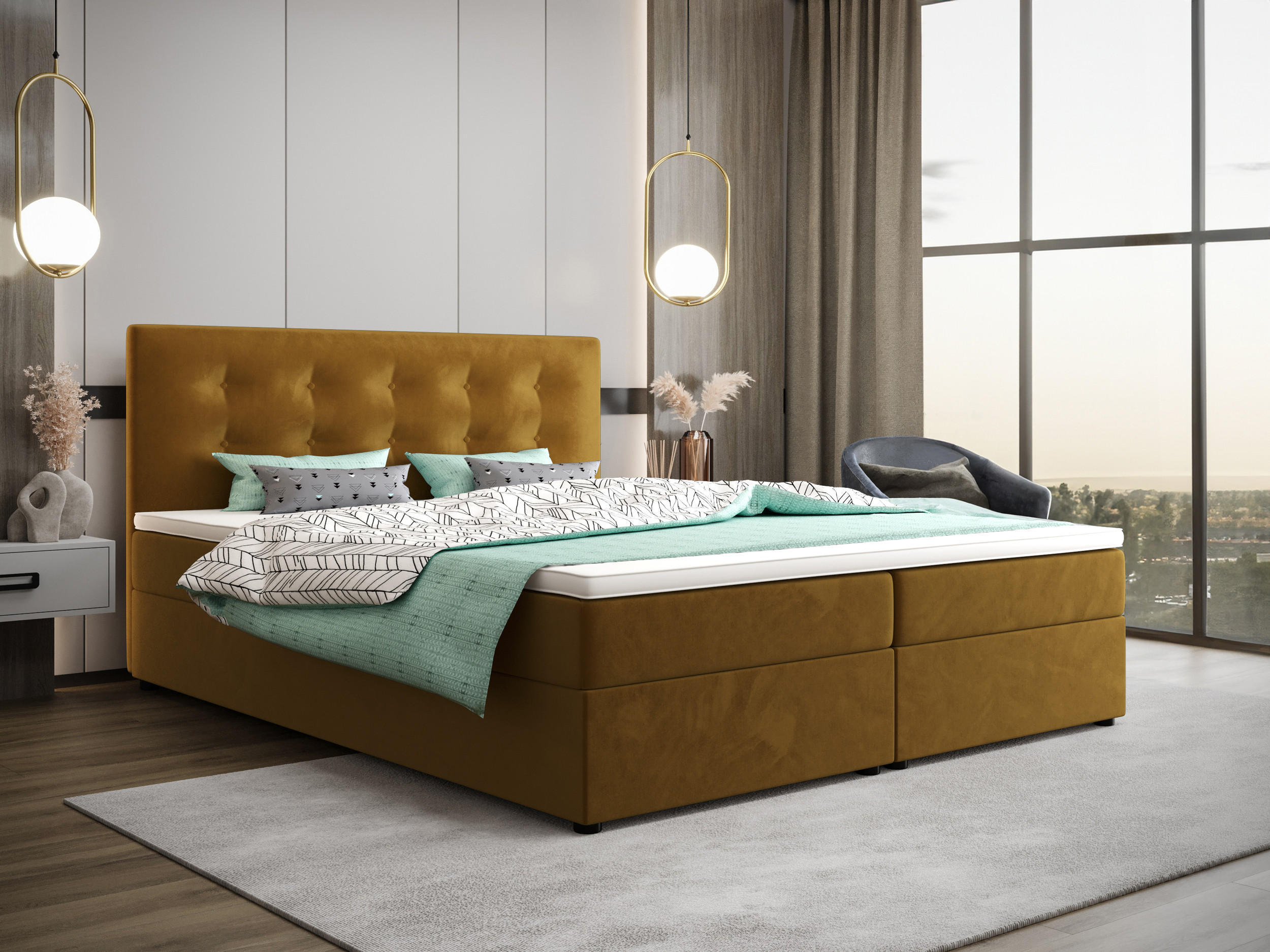 BOXBETT FADO 22 mit Matratze H3, Bonell und Topper 140x200 Itaka 33 - Orange, Holz/Textil (140/200cm) - Bedante