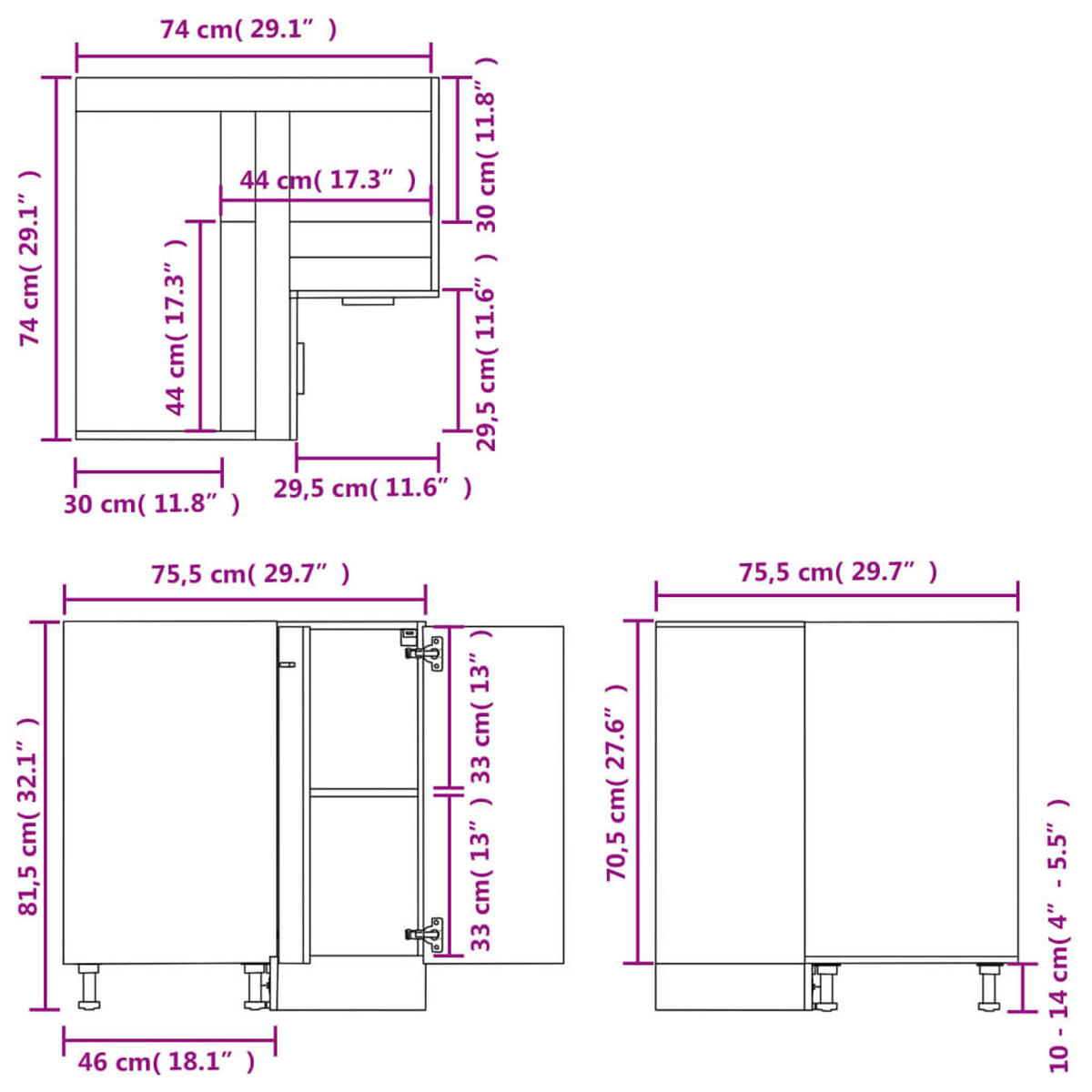 ECKUNTERSCHRANK Lyon Betongrau 75,5/75,5/81,5 Cm Holzwerkstoff - Hellgrau, Holzwerkstoff (75.5/81.5/75.5cm) - vidaXL