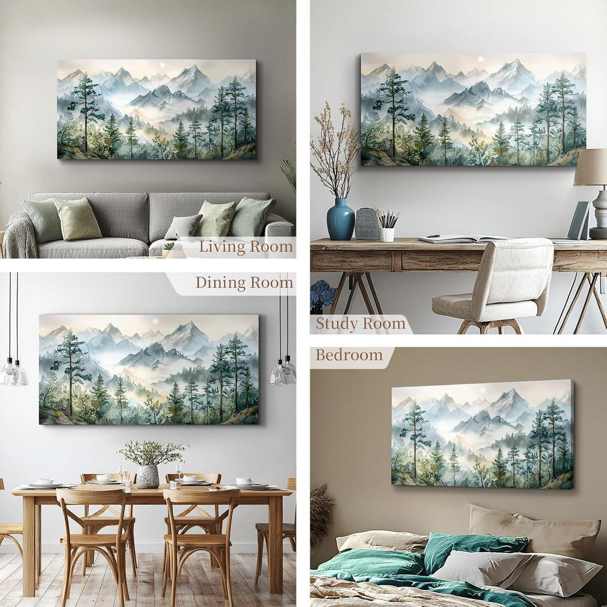 LEINWANDBILD Grüne Berglandschaft Aquarell 50 x 100 cm - Grün, Textil (50/0.5cm)