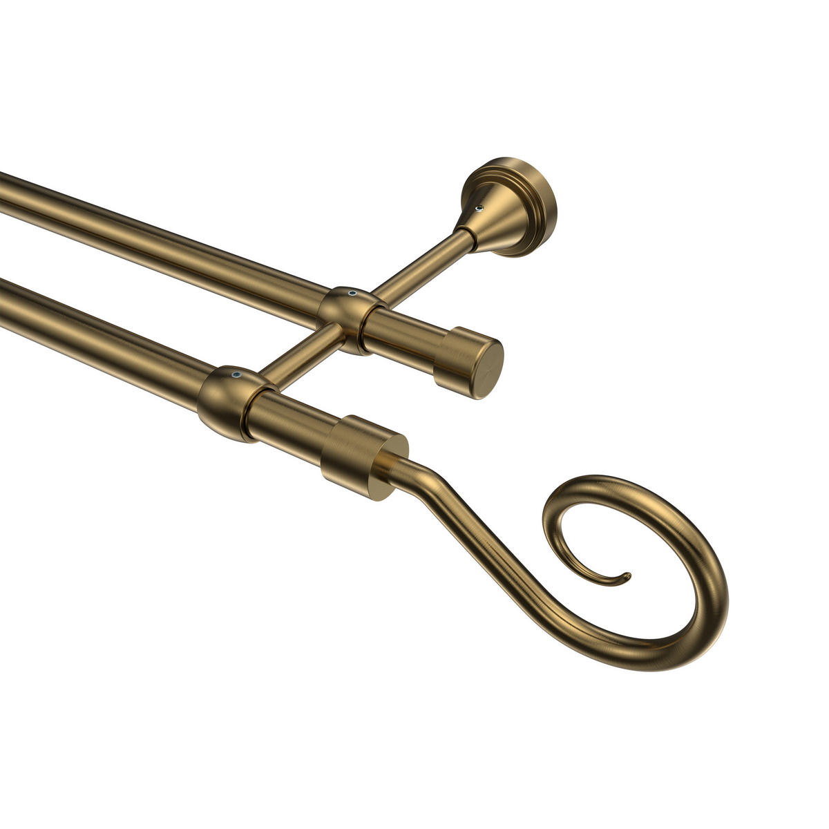 GARDINENSTANGE Primus Allegra 600 cm (geteilt in 3 x 200 cm), 2-läufig (ohne Ringe), 16 mm Ø Messing Antik - Messingfarben/Bronzefarben, Metall (600cm) - INTERDECO