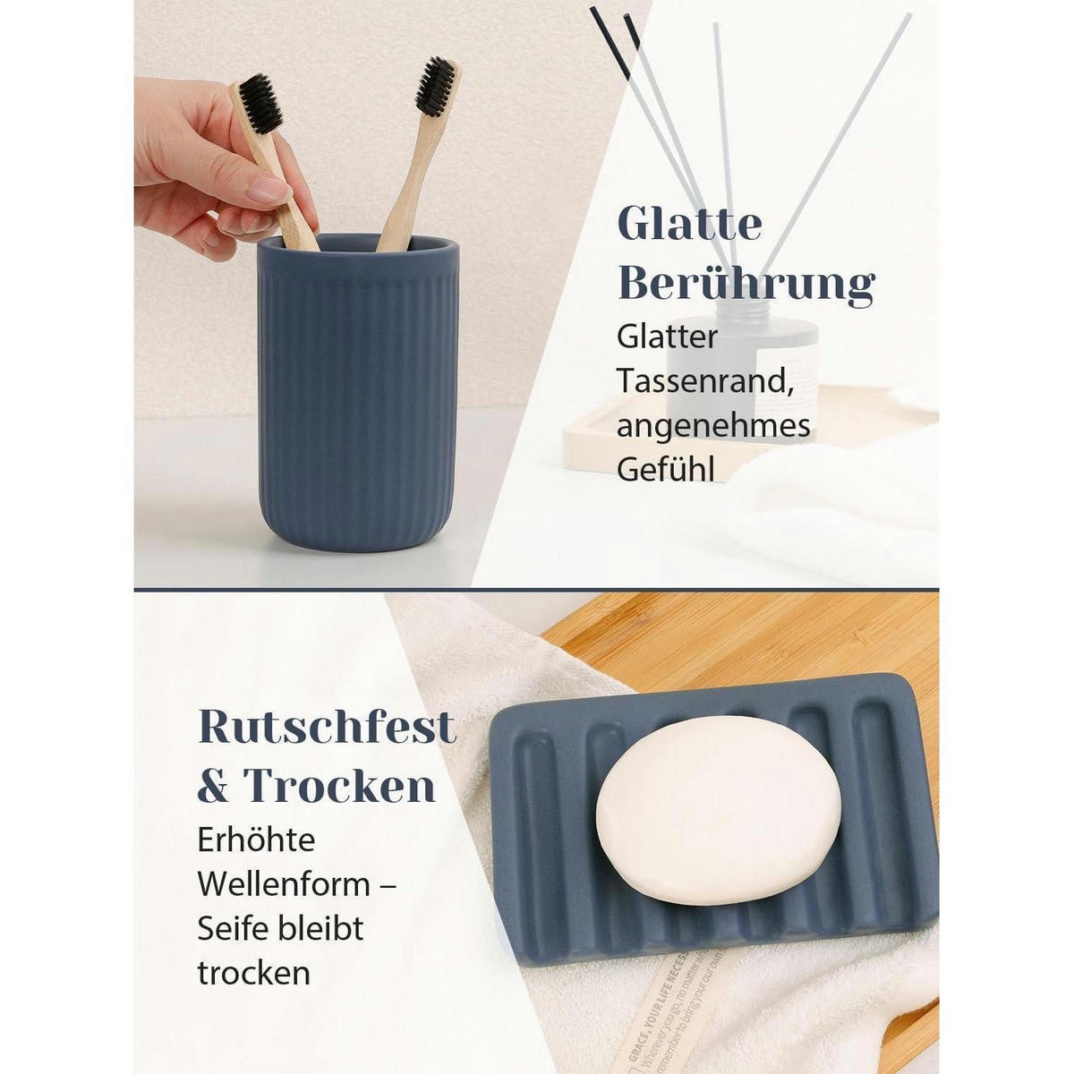 BADEZIMMER Set 4-teilig Keramik Blau - Blau, Keramik (9/14.5/14.5cm)