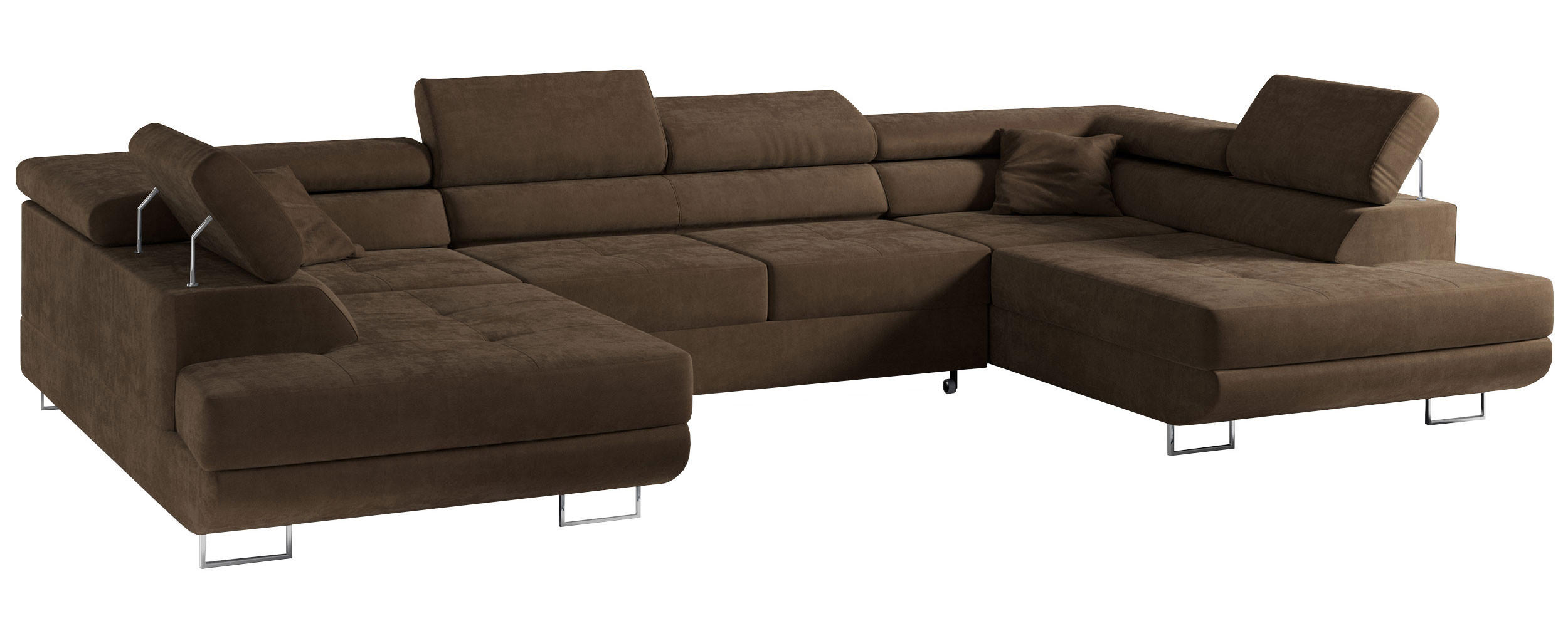 WOHNLANDSCHAFT GUSTAW U Braun Velvet - Silberfarben/Braun, Textil/Metall (340/55/205cm) - MKS