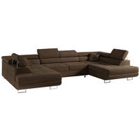 WOHNLANDSCHAFT GUSTAW U Braun Velvet - Silberfarben/Braun, Textil/Metall (340/55/205cm) - MKS
