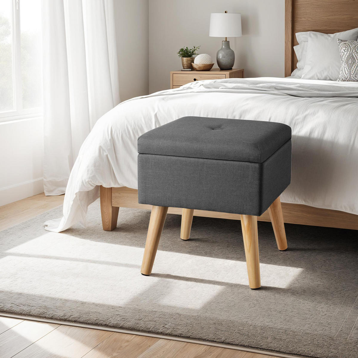 SITZHOCKER mit Stauraum Elva,32,5 x 32,5 x 36,5 cm,dunkelgrau - Dunkelgrau, Holz (32.5/36.5/32.5cm) - tectake