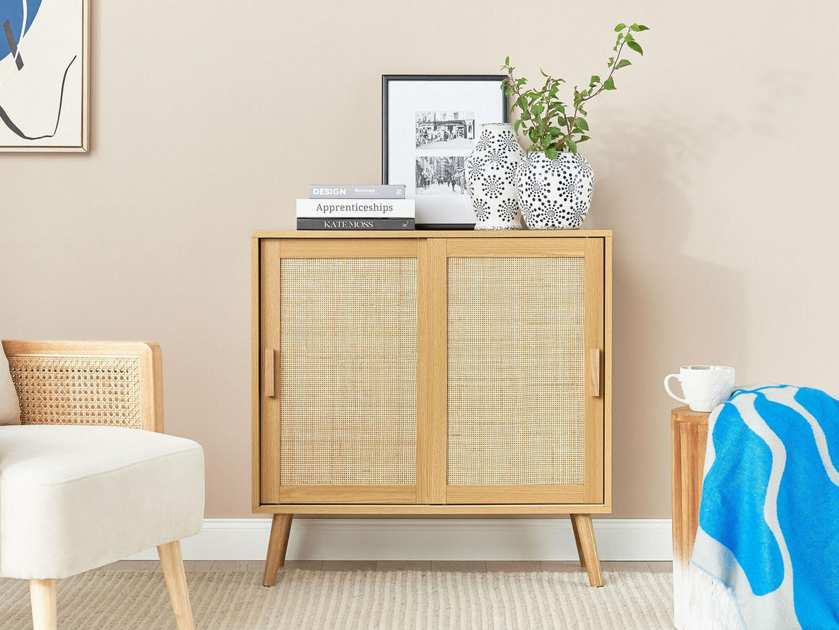 SCHRANK Hellbraun Hodgen - Braun, Holzwerkstoff (80/80/35cm) - Beliani