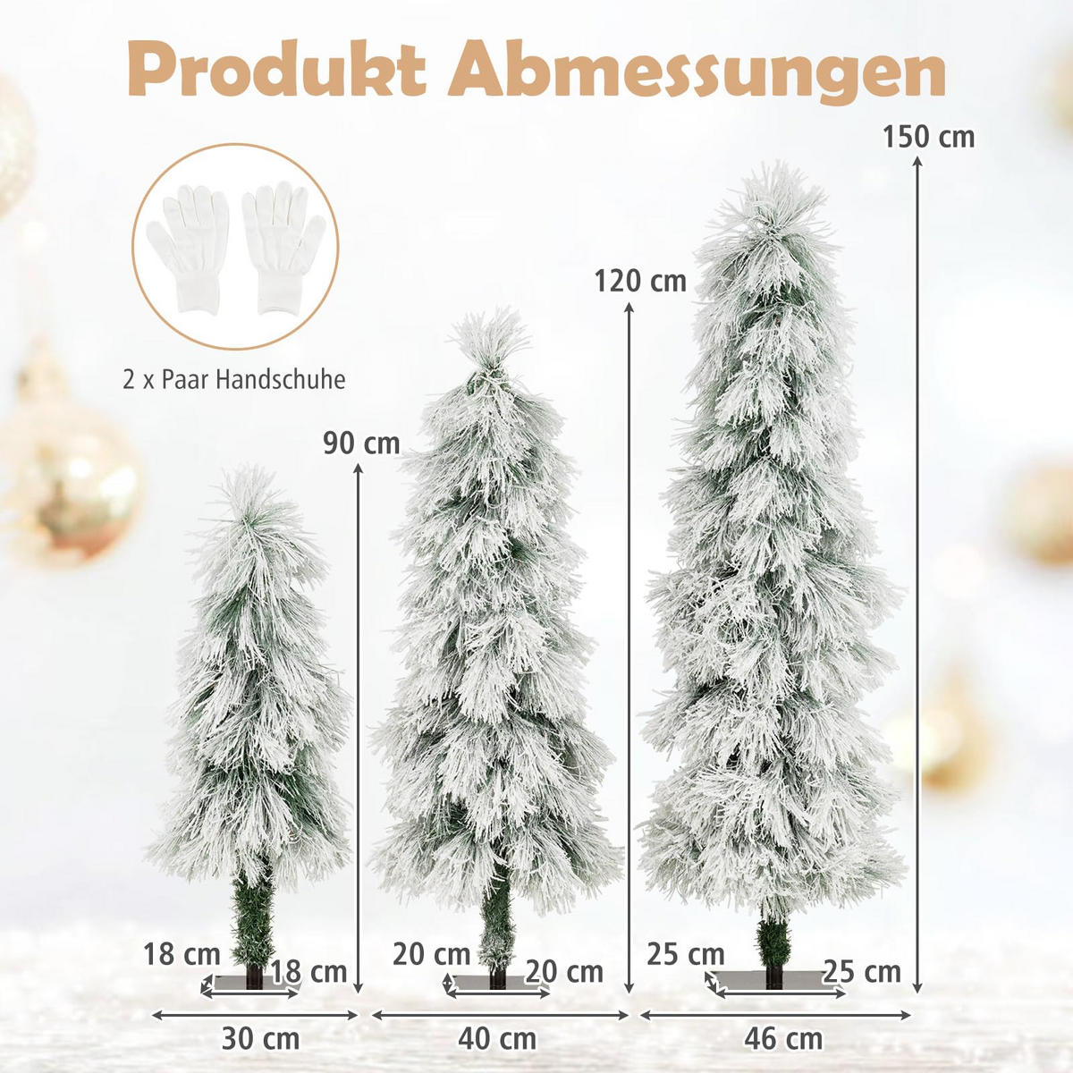 WEIHNACHTSBAUM Tannenform mit warmweißer Beleuchtung und Schnee 90/120/150 cm weiß - Weiß, Metall (150cm) - COSTWAY