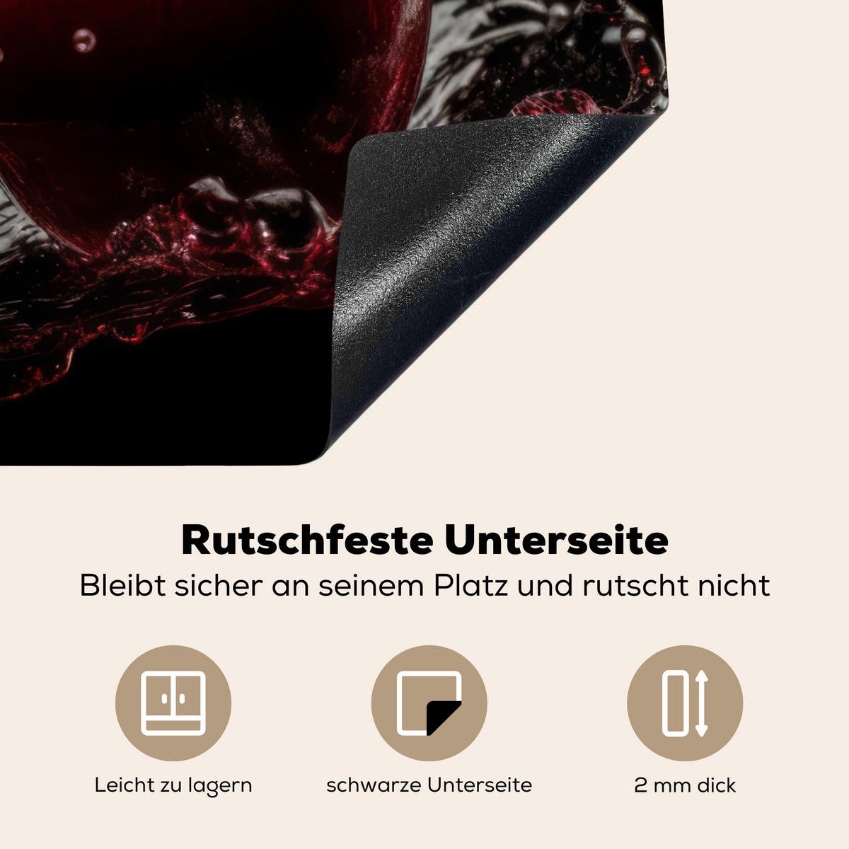 HERDABDECKPLATTE Kirsche - Rot - Frucht - Wasser - Schwarz 77x59 cm - Kirschrot, Kunststoff (77/59/0.2cm) - MuchoWow