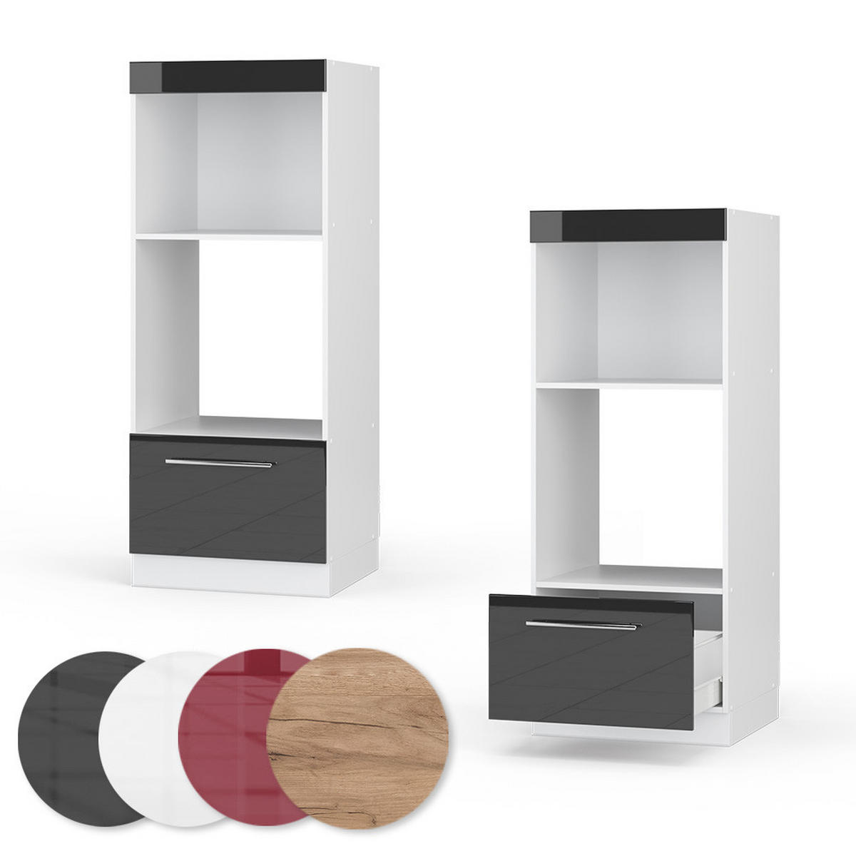 MIKROWELLENSCHRANK Fame-Line Anthrazit Hochglanz 60 cm offen - Schwarz Hochglanz/Anthrazit, Holzwerkstoff (60/153.6/58.1cm) - Vicco