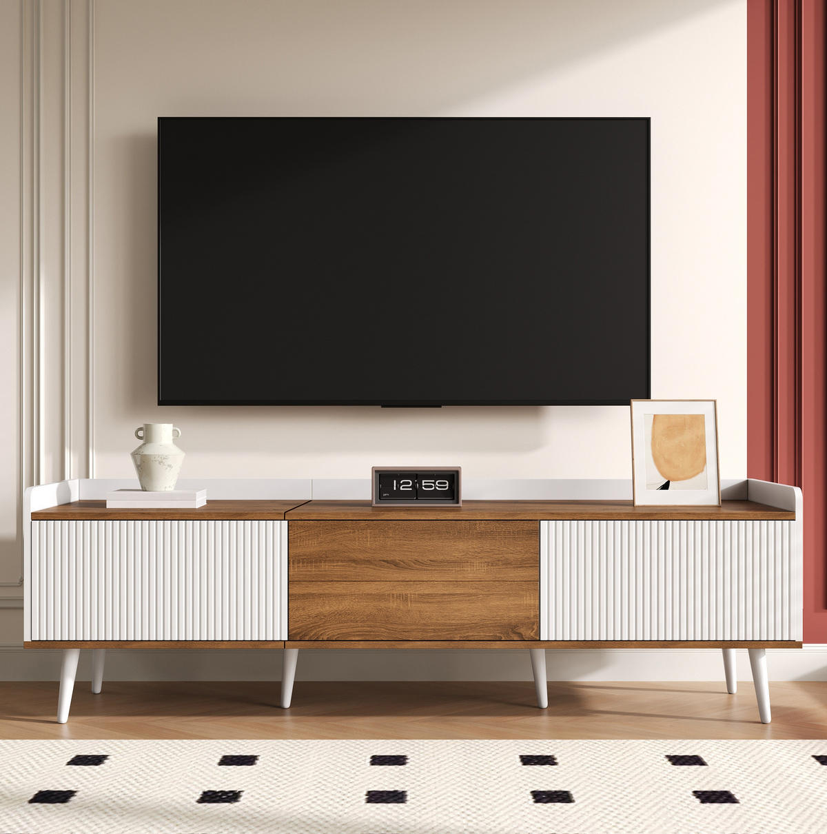 TV-ELEMENT mit 3 Türen 160 x 39 cm Weiß/Natur - Weiß, Holzwerkstoff (39/49.5/160cm) - Beauniv