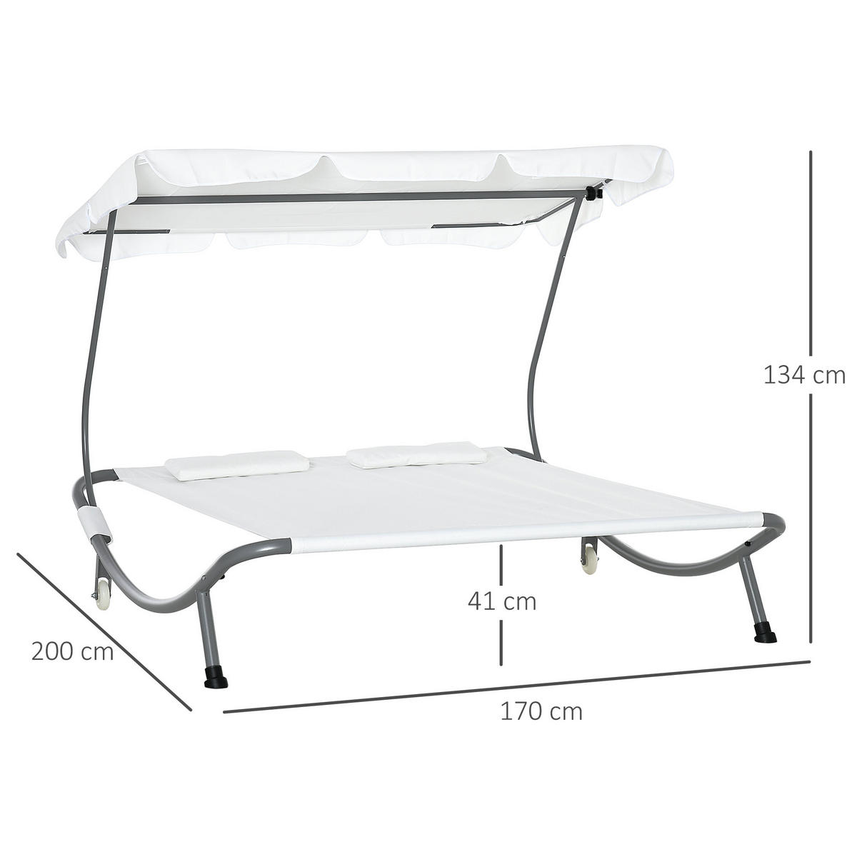 SONNENLIEGE Doppelte 2-Sitzer-Sonnenliege mit verstellbarem Sonnenschirm 200 x 175 x 134 cm ,Creme - Creme, Metall (175/155/200cm) - Vallsero